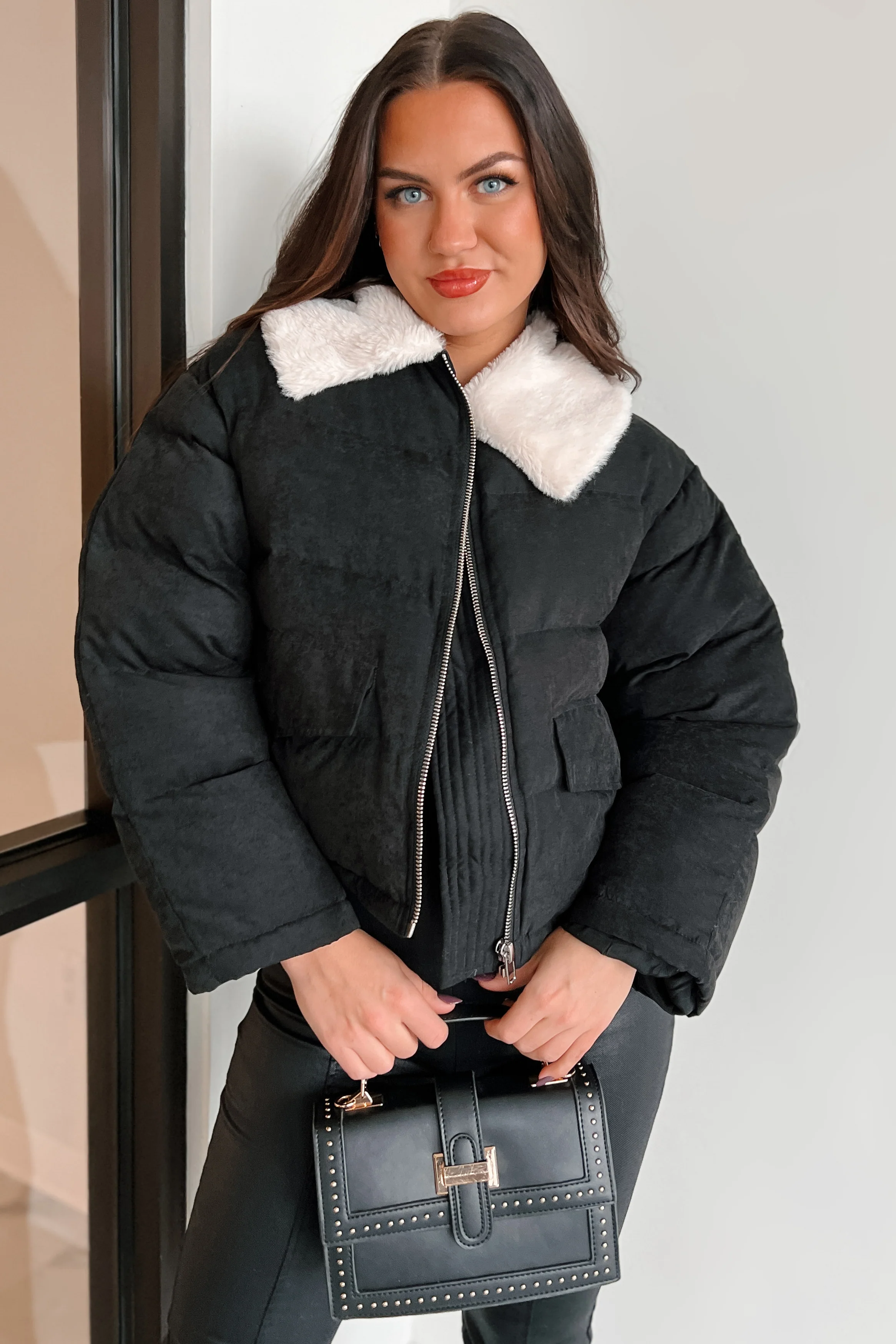 Icy Looks Faux Fur Collar Puffer Jacket (Black) - Image 5