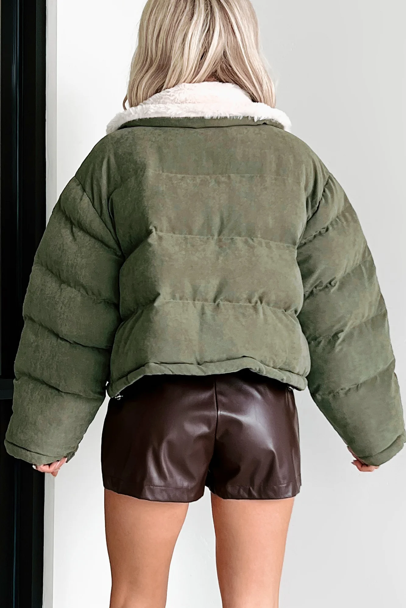 Icy Looks Faux Fur Collar Puffer Jacket (Olive) - Image 5