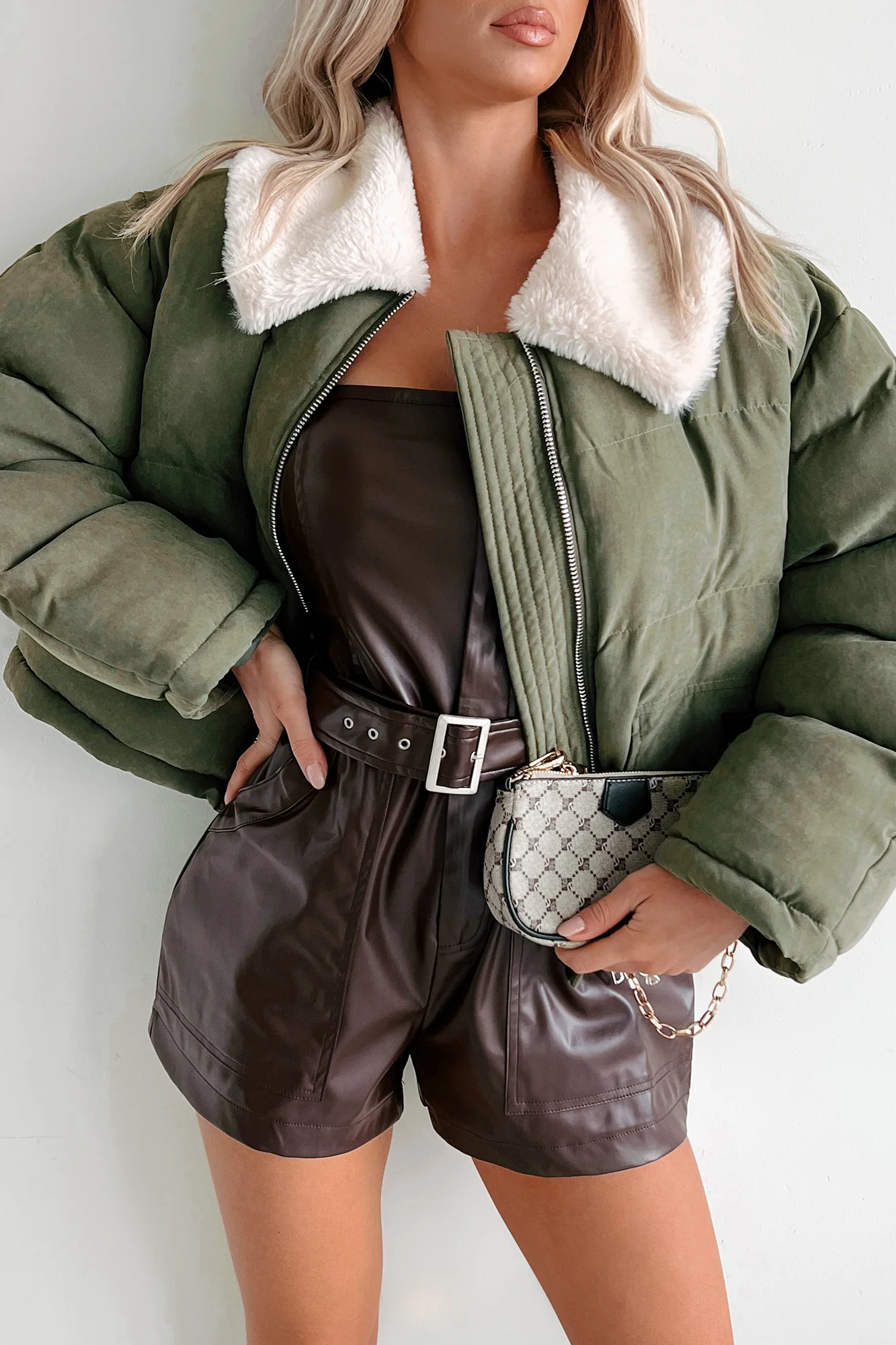 Icy Looks Faux Fur Collar Puffer Jacket (Olive) - Image 6