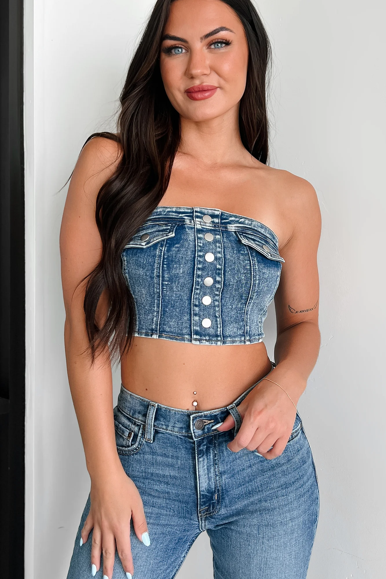 I'd Stare Too Strapless Denim Top (Medium Denim) - Image 3