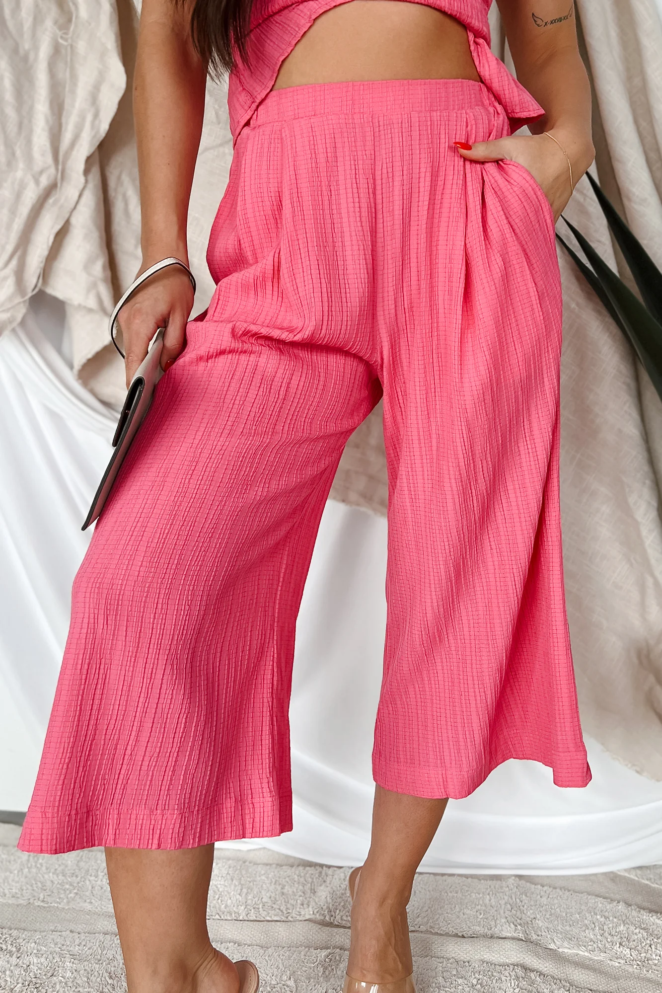 If You Don't Mind Woven Textured Capri Pants (Hot Pink) - Image 2