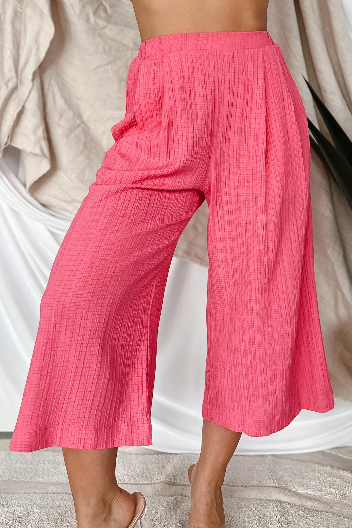 If You Don't Mind Woven Textured Capri Pants (Hot Pink) - Image 3