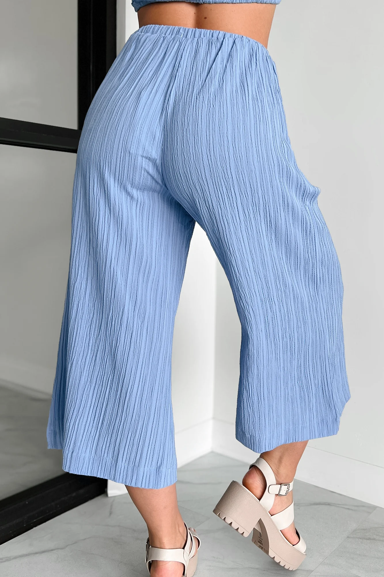 If You Don't Mind Woven Textured Capri Pants (Lotus Blue) - Image 4