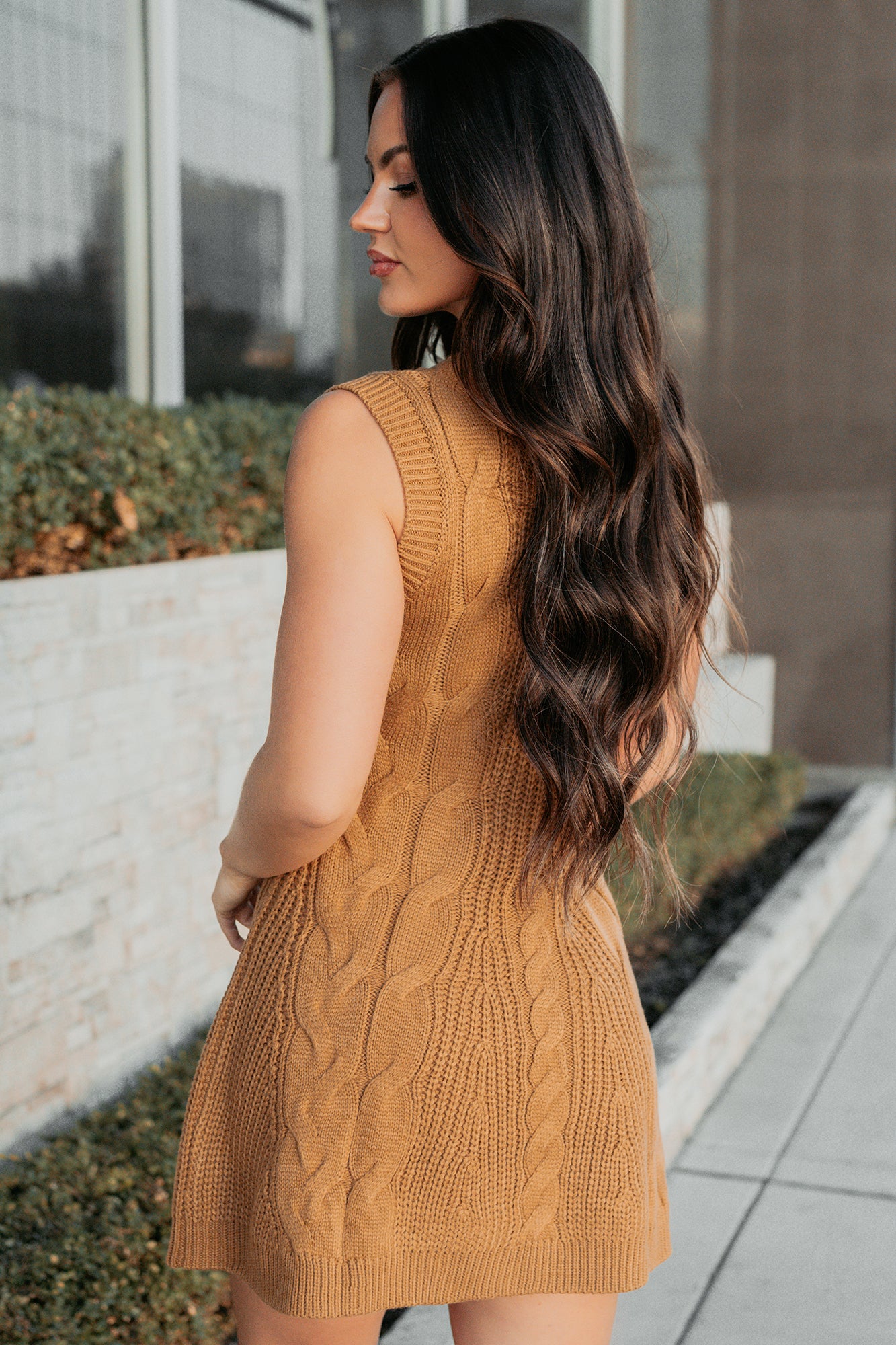If You Stay Sleeveless Cable Knit Mini Dress (Mocha Mousse) - Image 5