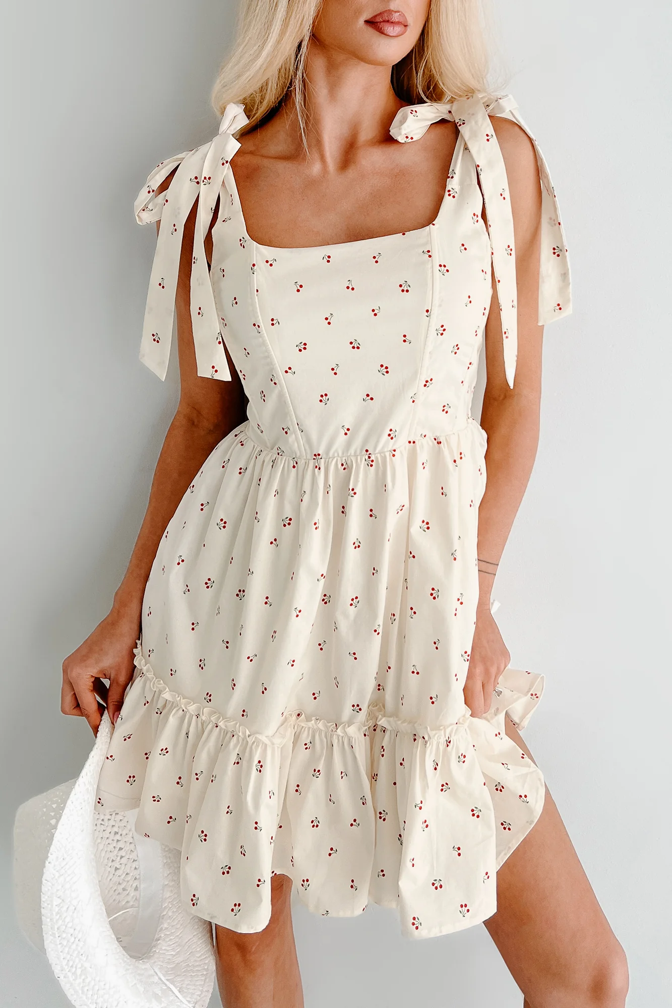 I'm All Yours Cherry Print Mini Dress (Cream) - Image 2