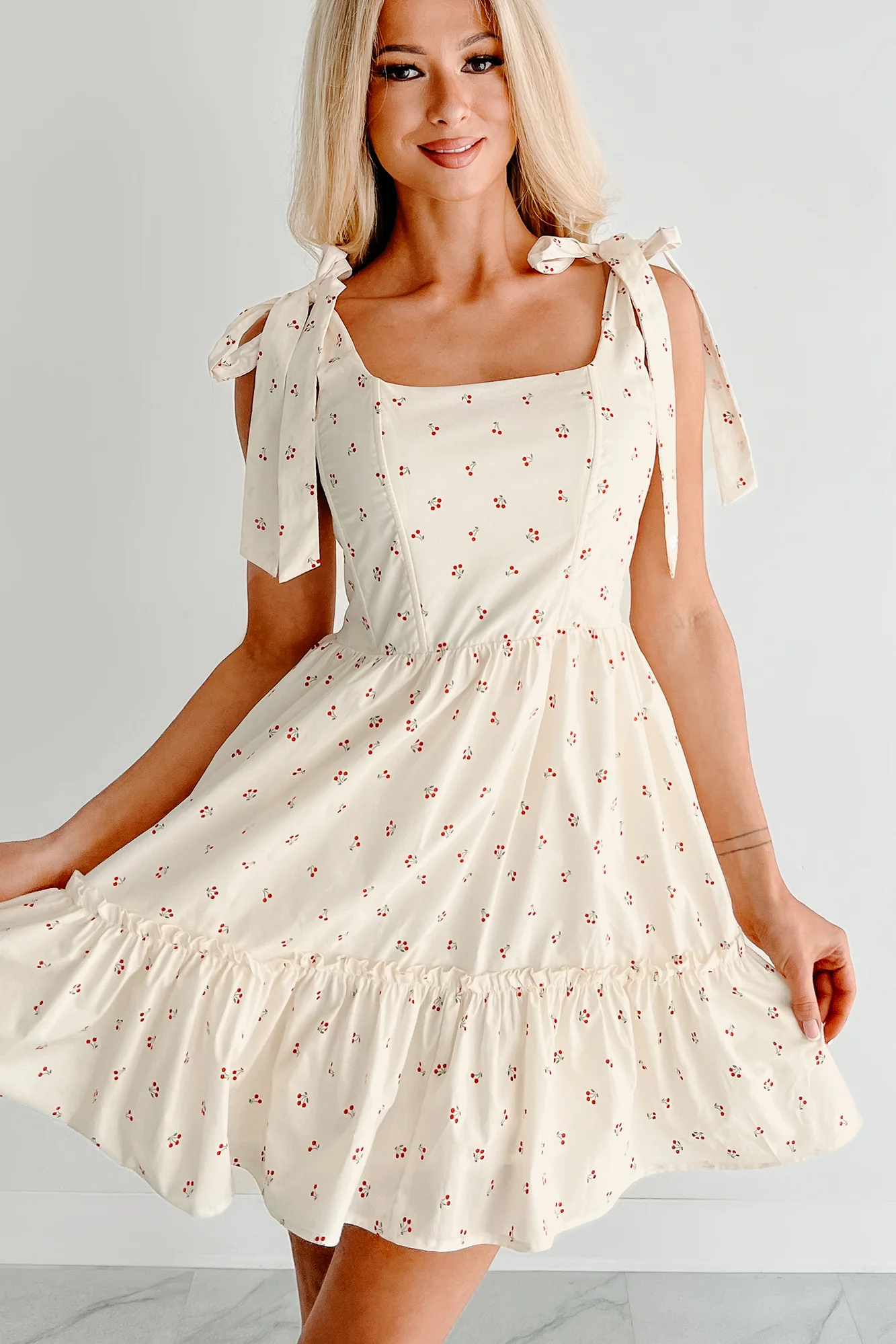 I'm All Yours Cherry Print Mini Dress (Cream) - Image 3