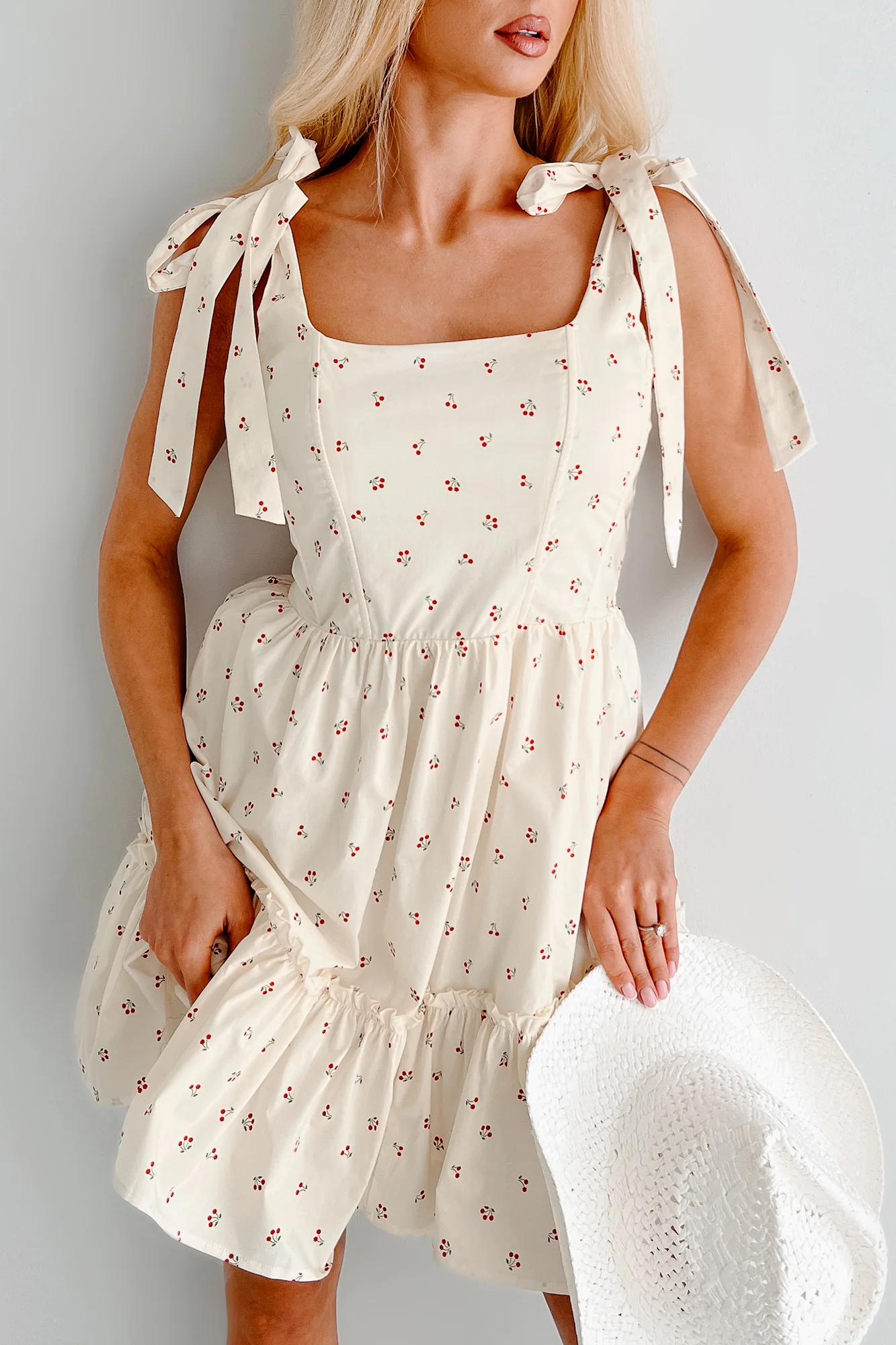 I'm All Yours Cherry Print Mini Dress (Cream) - Image 5