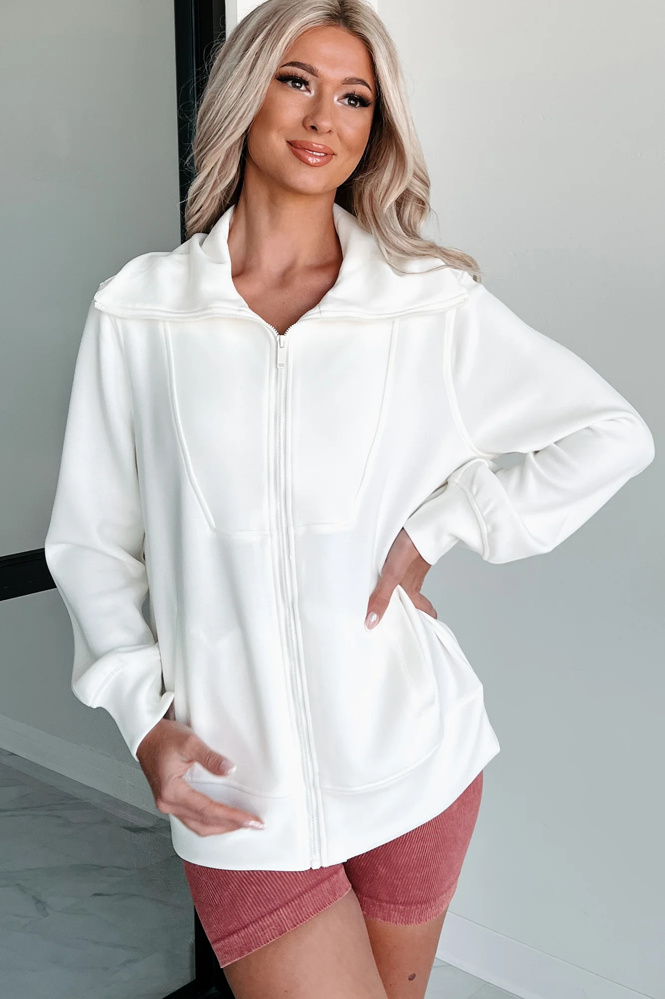 I'm Just Warming Up Zip-Up Active Jacket (Ivory) - Image 3