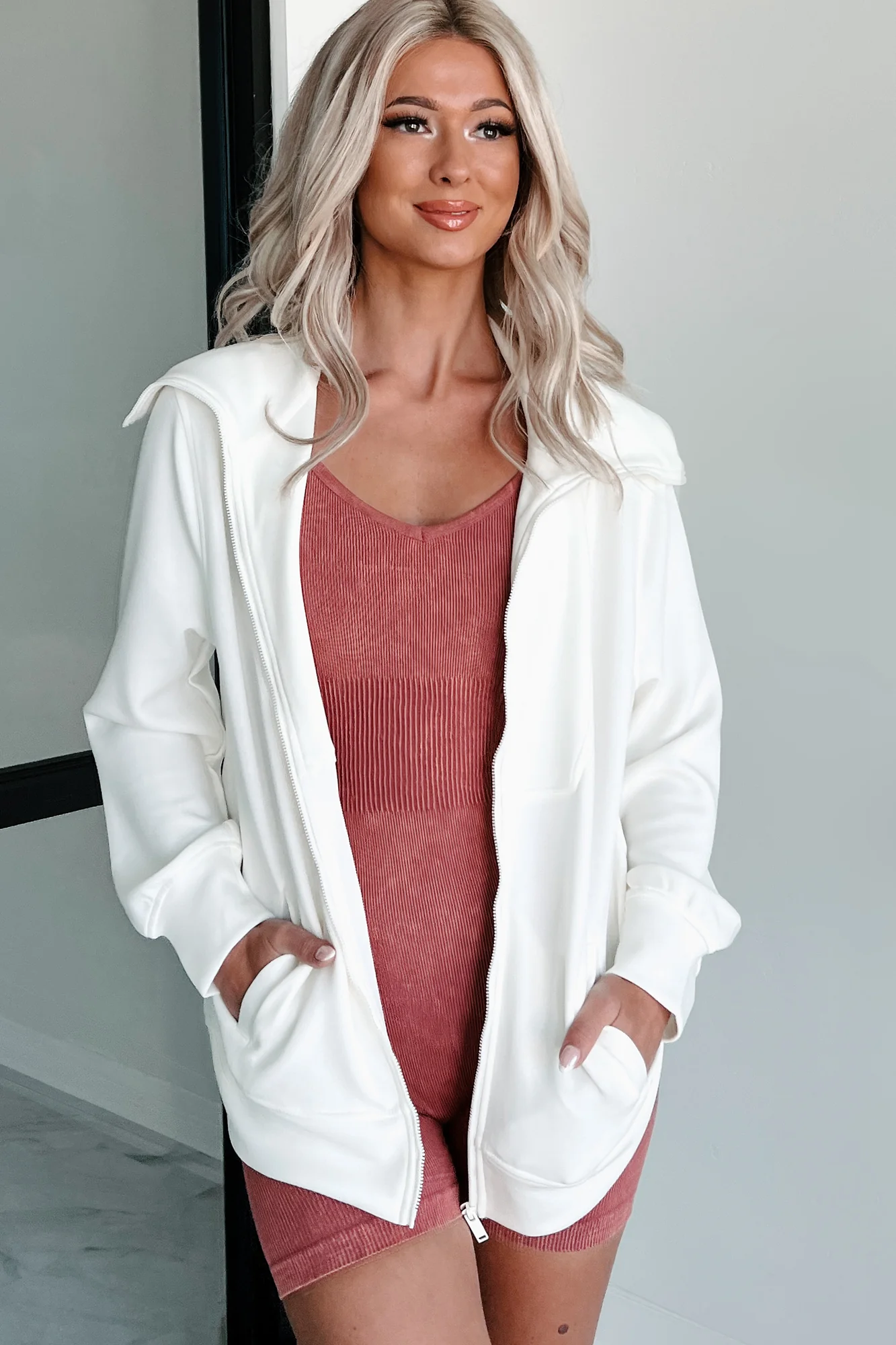 I'm Just Warming Up Zip-Up Active Jacket (Ivory) - Image 4