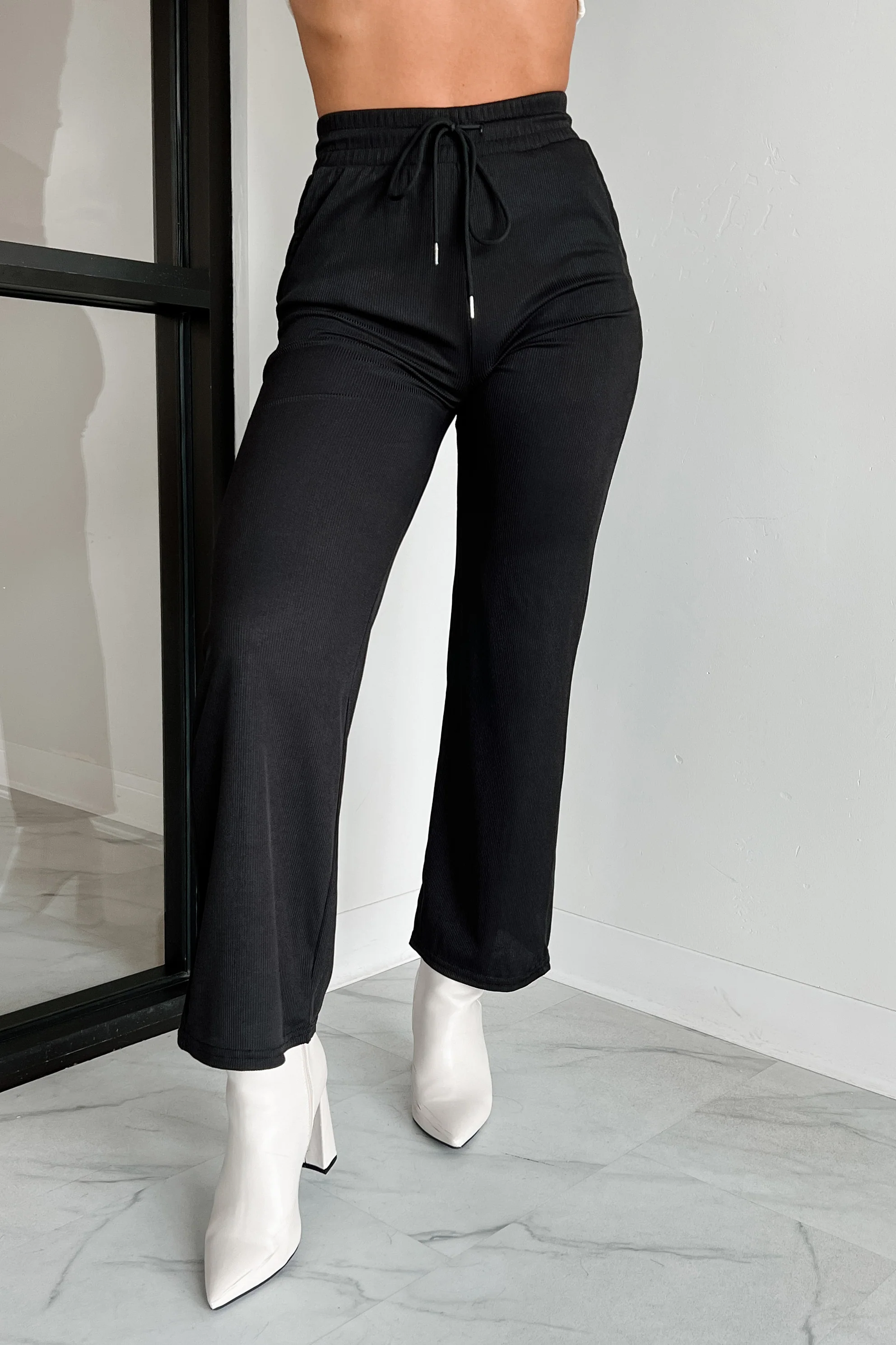 I'm Staying Put Wide Leg Drawstring Pants (Black) - Image 3