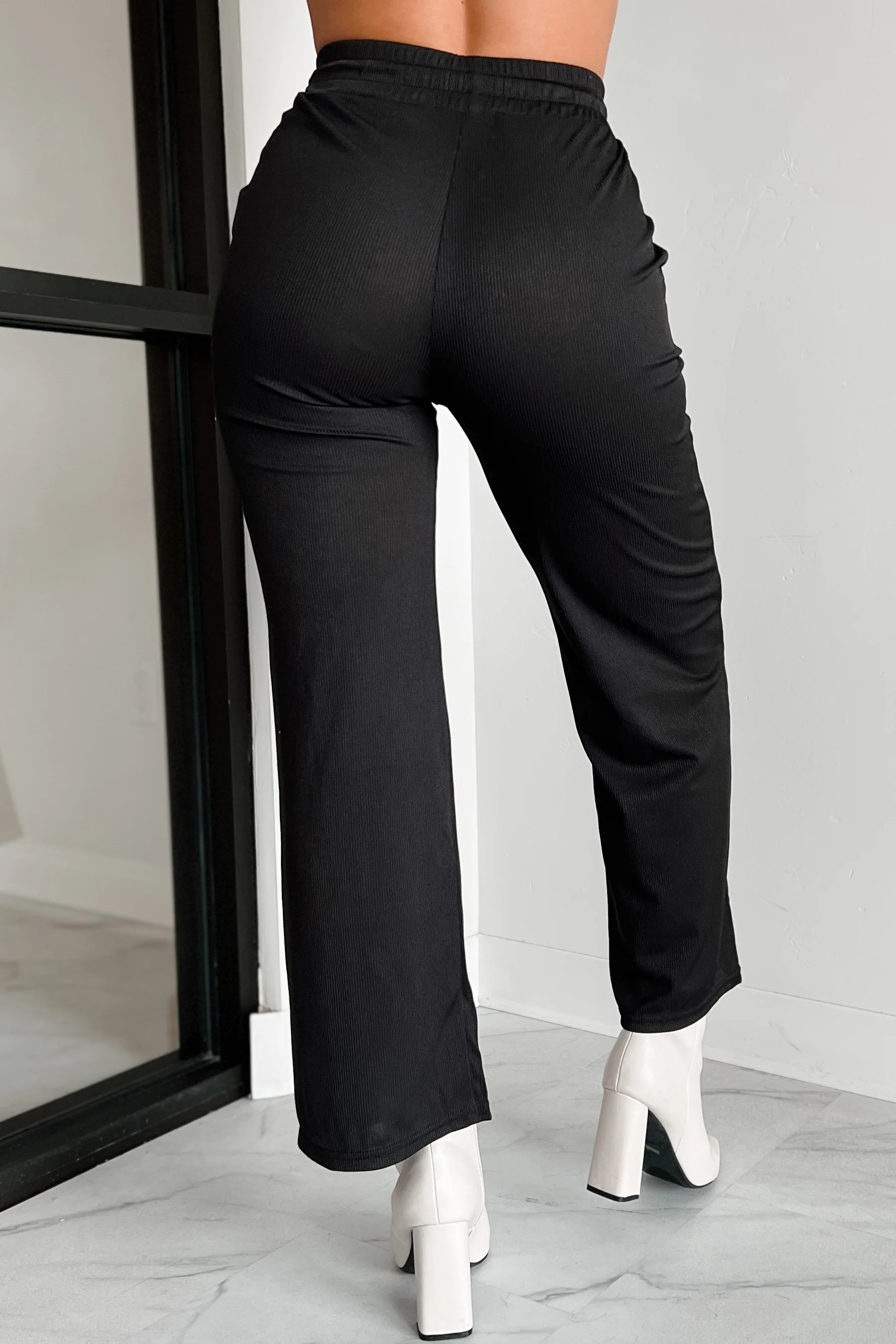 I'm Staying Put Wide Leg Drawstring Pants (Black) - Image 5