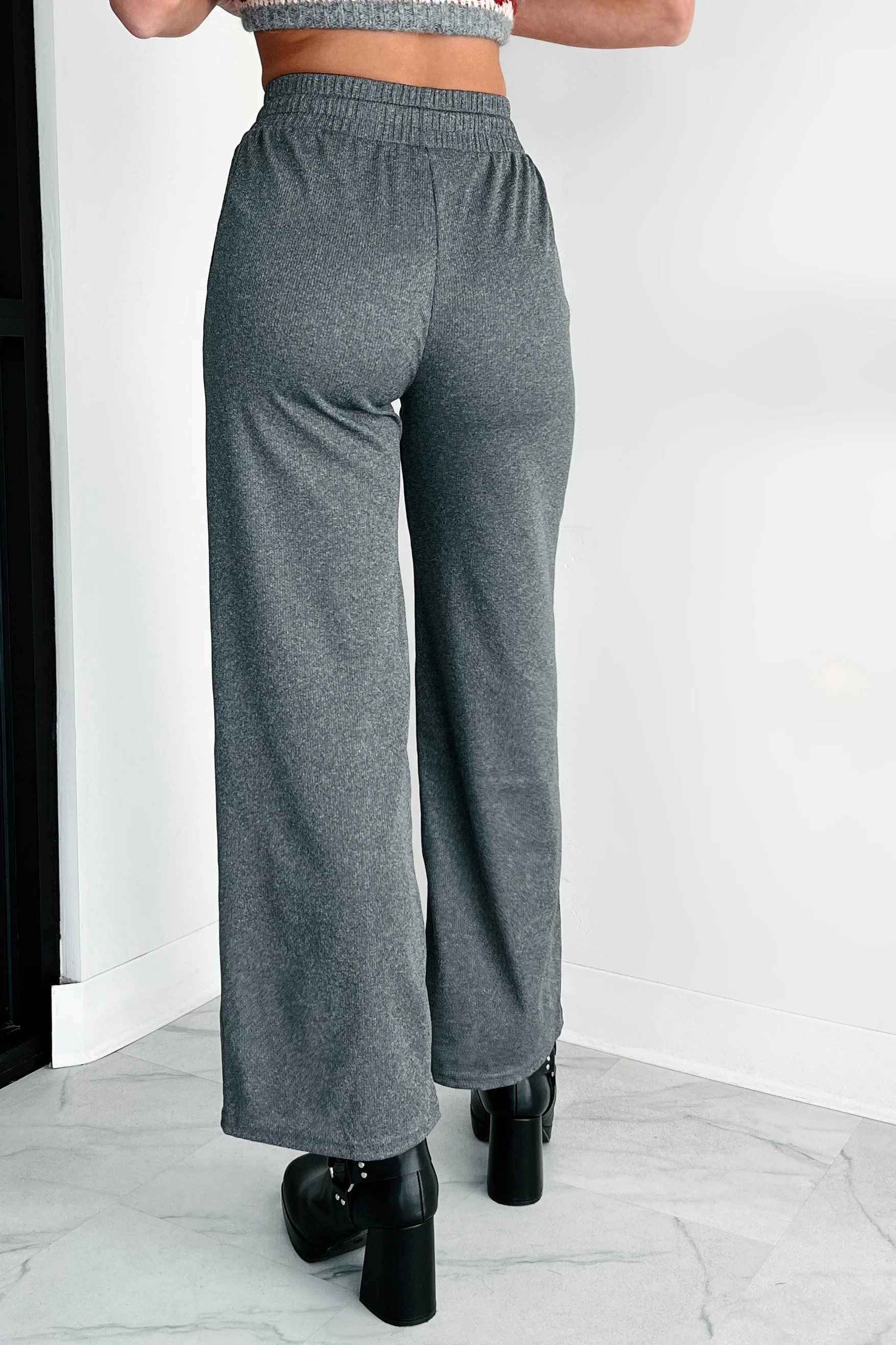 DOORBUSTER I'm Staying Put Wide Leg Drawstring Pants (Heather Grey) - Image 5