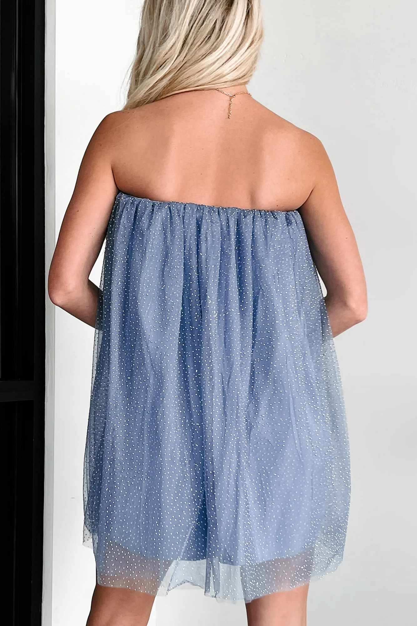 In A Dreamland Rhinestone Tulle Mini Dress (Slate Blue) - Image 3