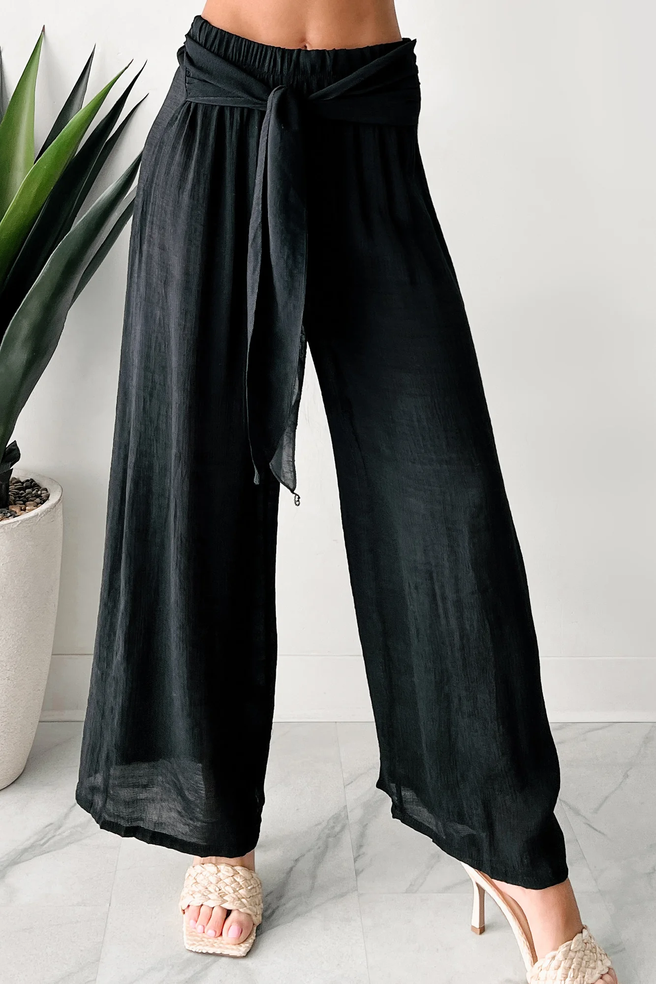 In Full Swing Wide Leg Linen Pants (Black) - Image 3
