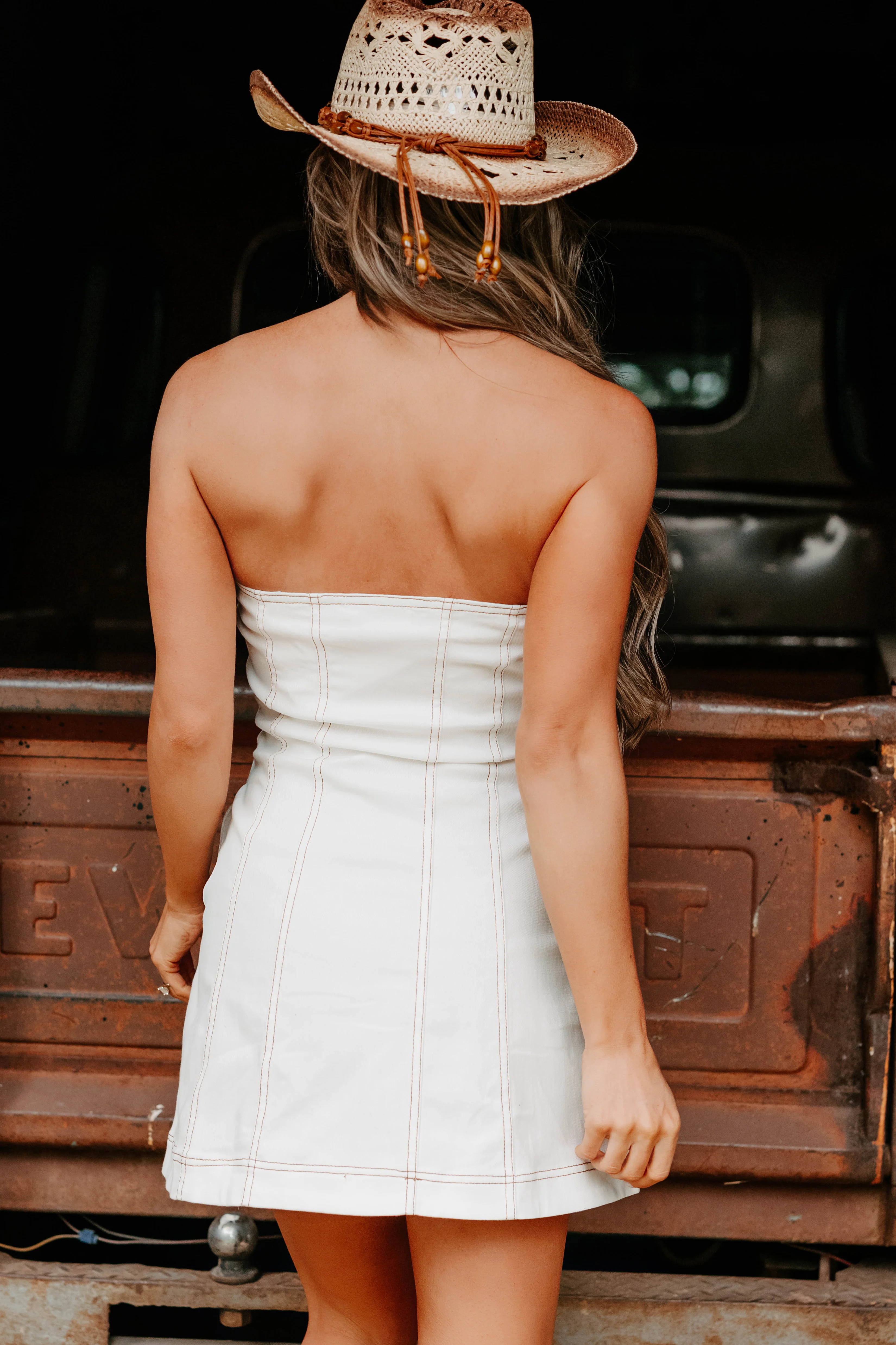 In Her Element Strapless Denim Mini Dress (White) - Image 5
