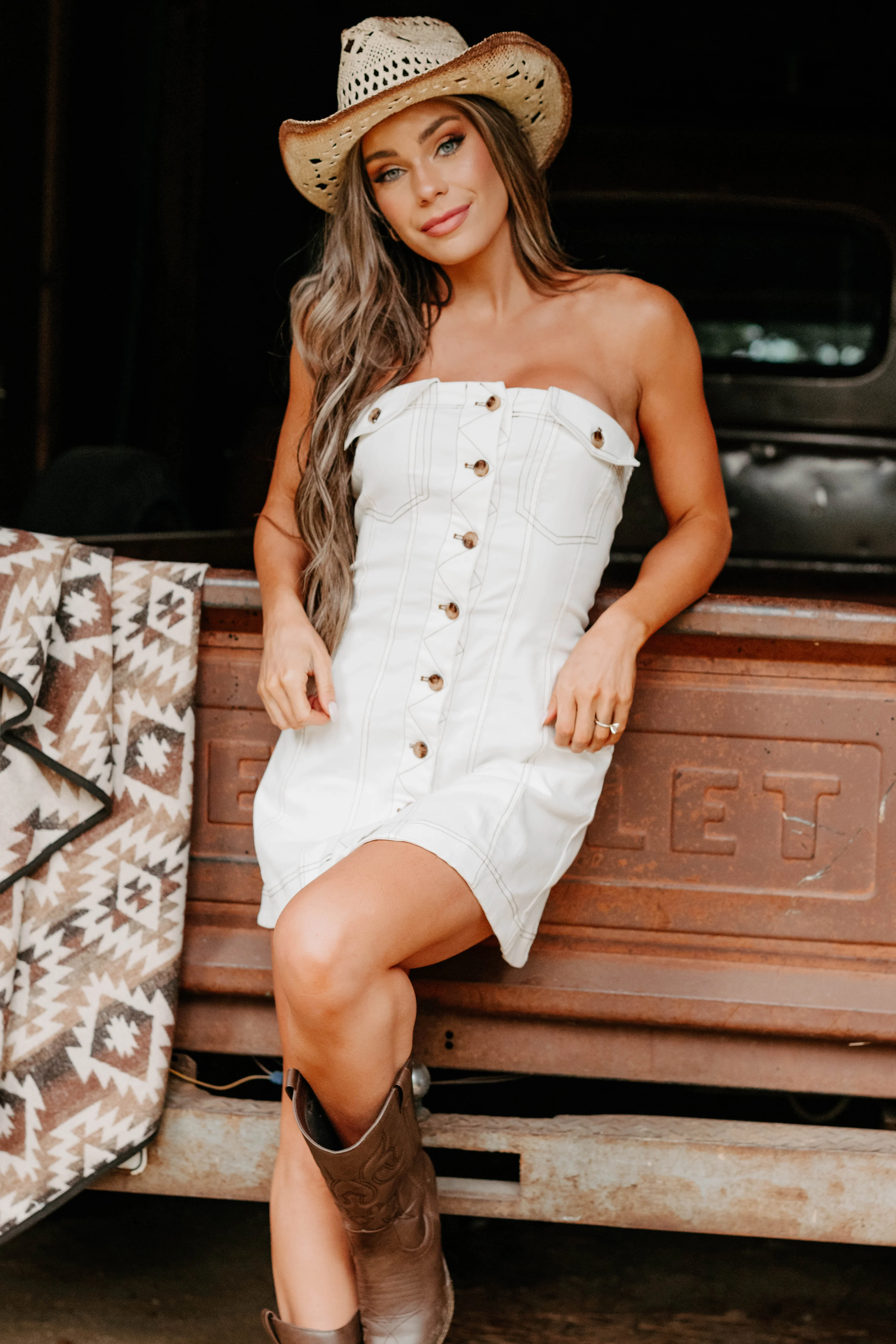 In Her Element Strapless Denim Mini Dress (White) - Image 7