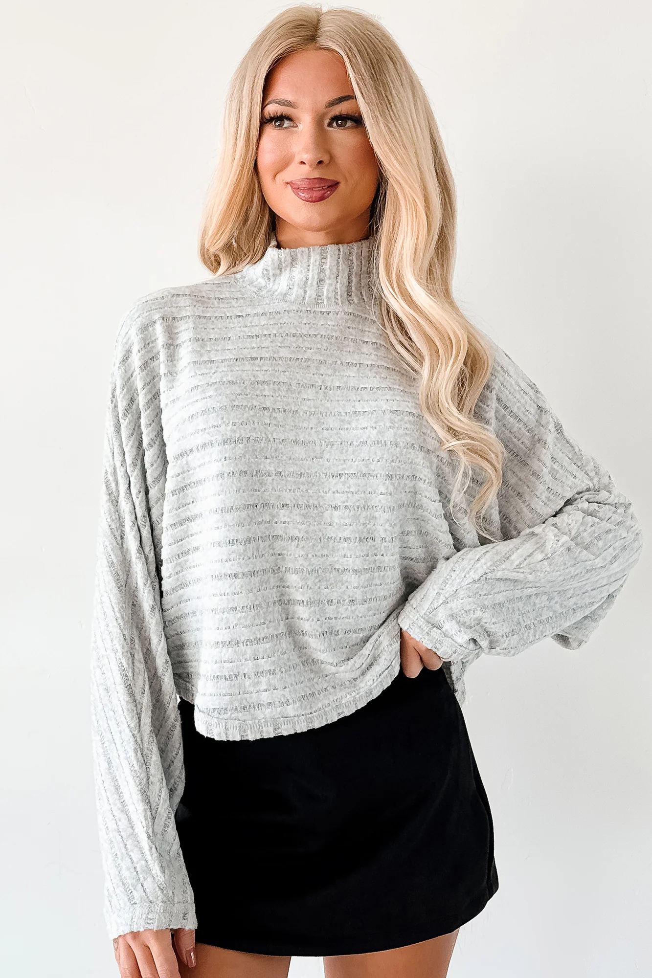 In The Clouds Textured Dolman Long Sleeve Top (Heather Grey) - Image 5