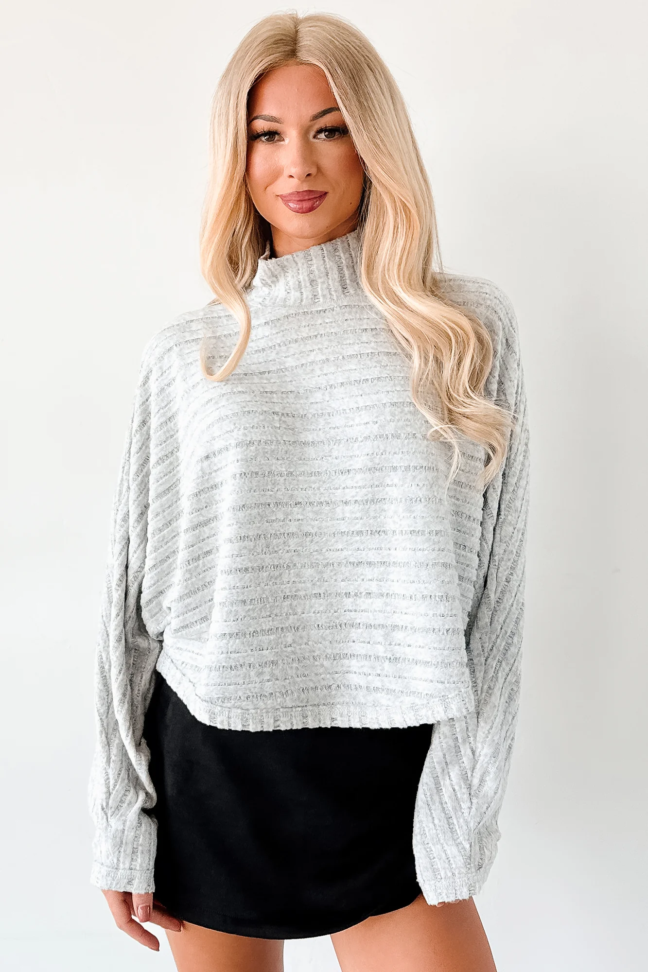 In The Clouds Textured Dolman Long Sleeve Top (Heather Grey) - Image 7