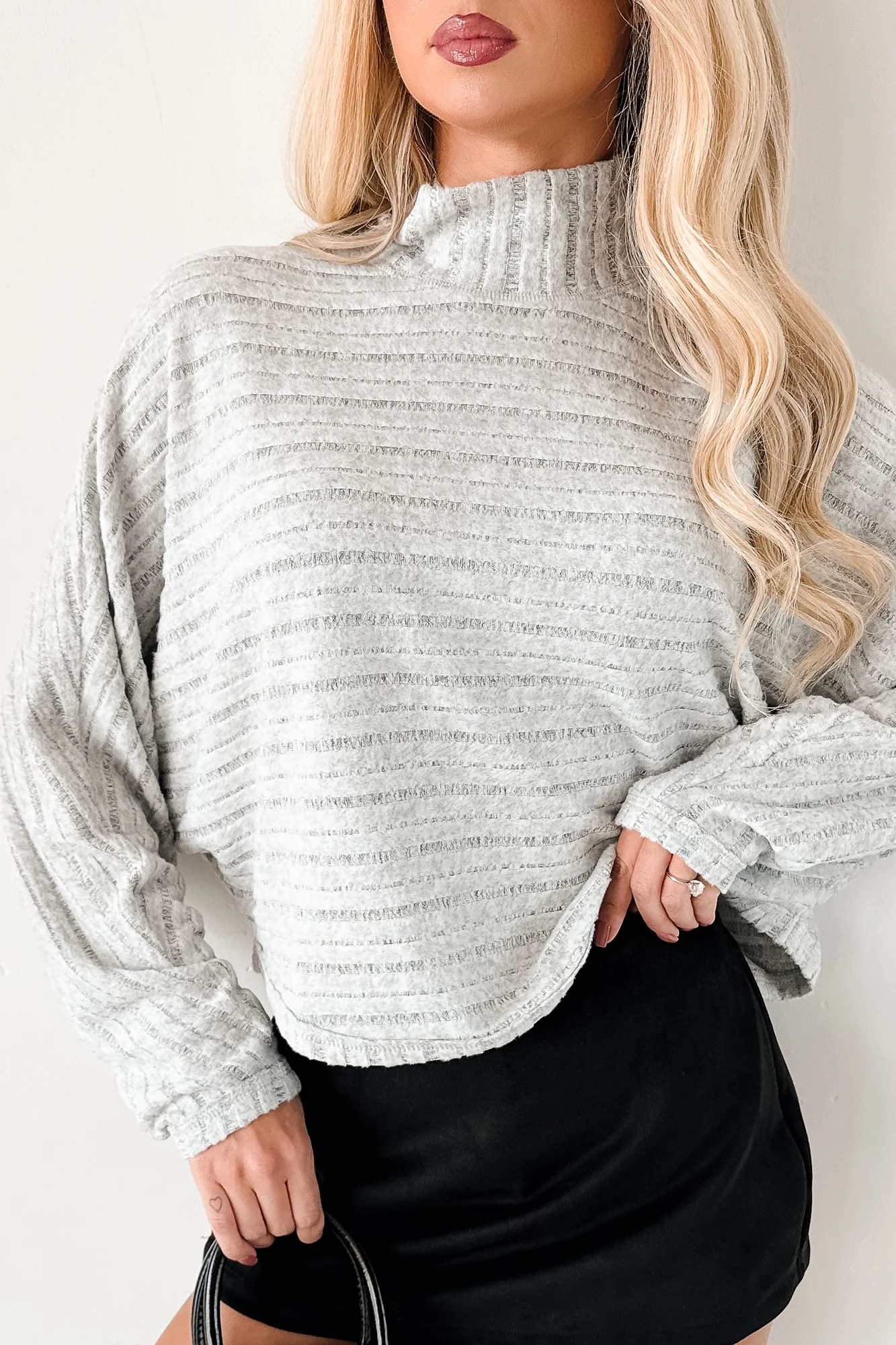 In The Clouds Textured Dolman Long Sleeve Top (Heather Grey) - Image 8