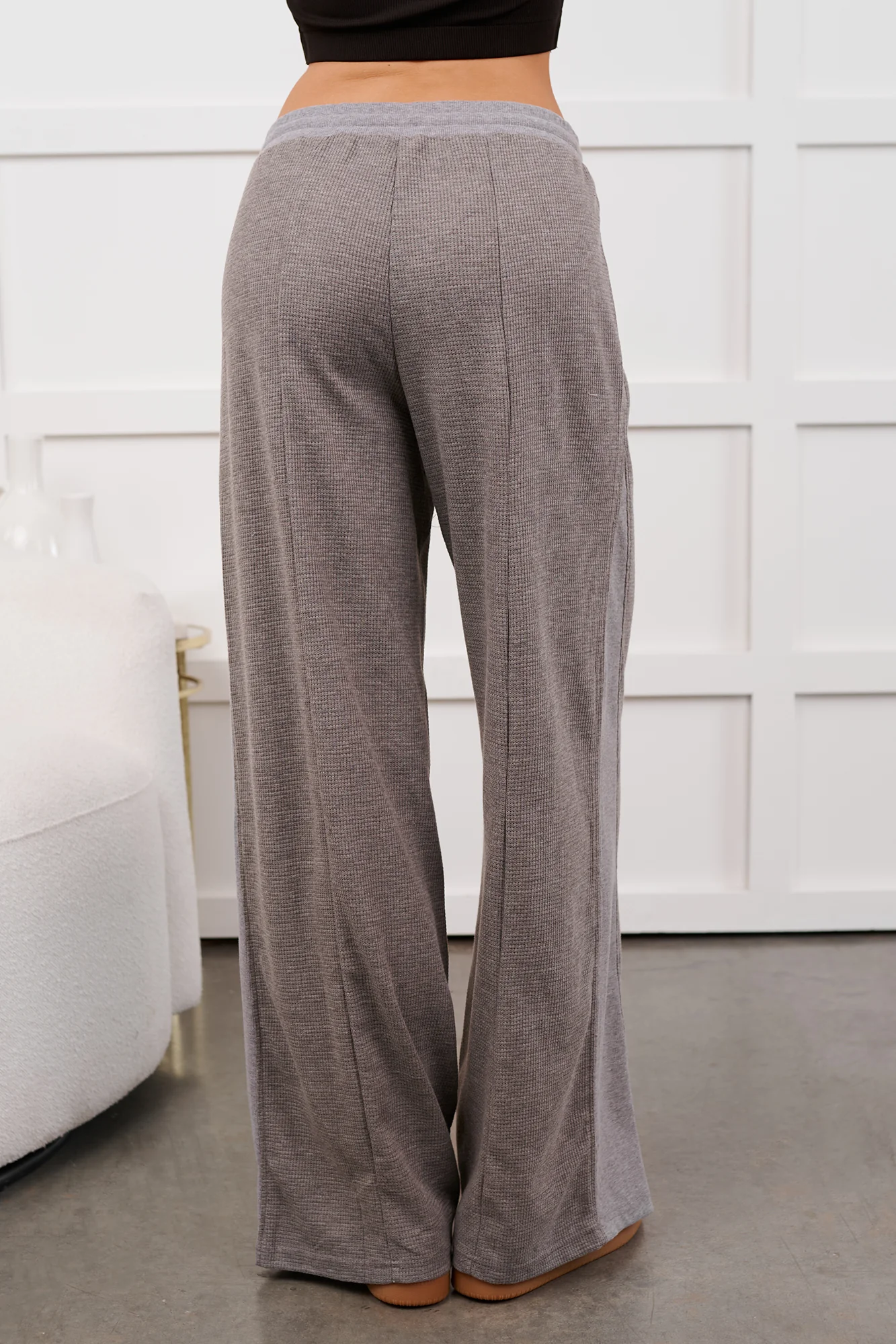 In The Daylight Contrast Tie Waffle Knit Pants (Heather Gray) - Image 4