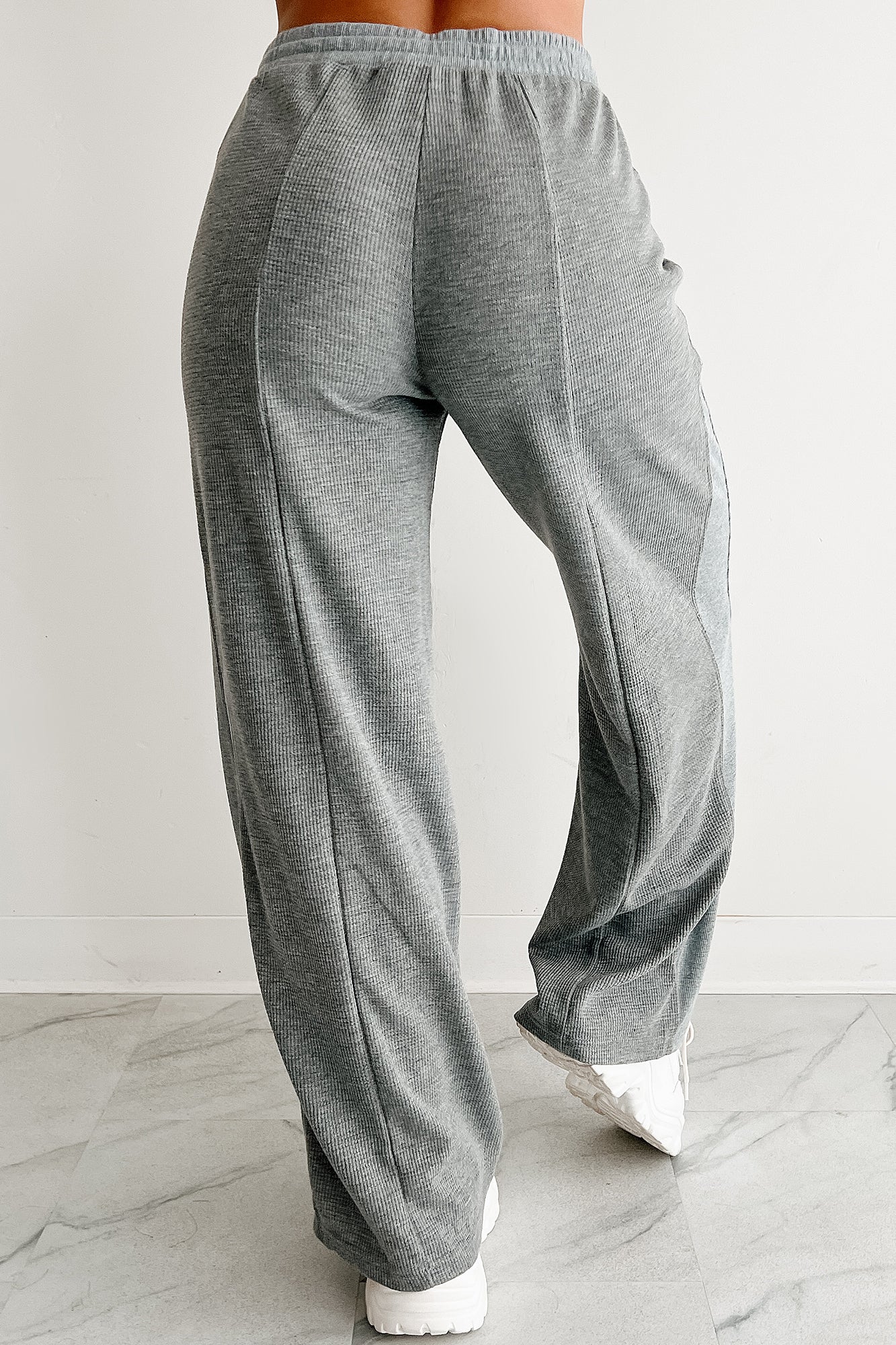 In The Daylight Contrast Tie Waffle Knit Pants (Heather Gray) - Image 9