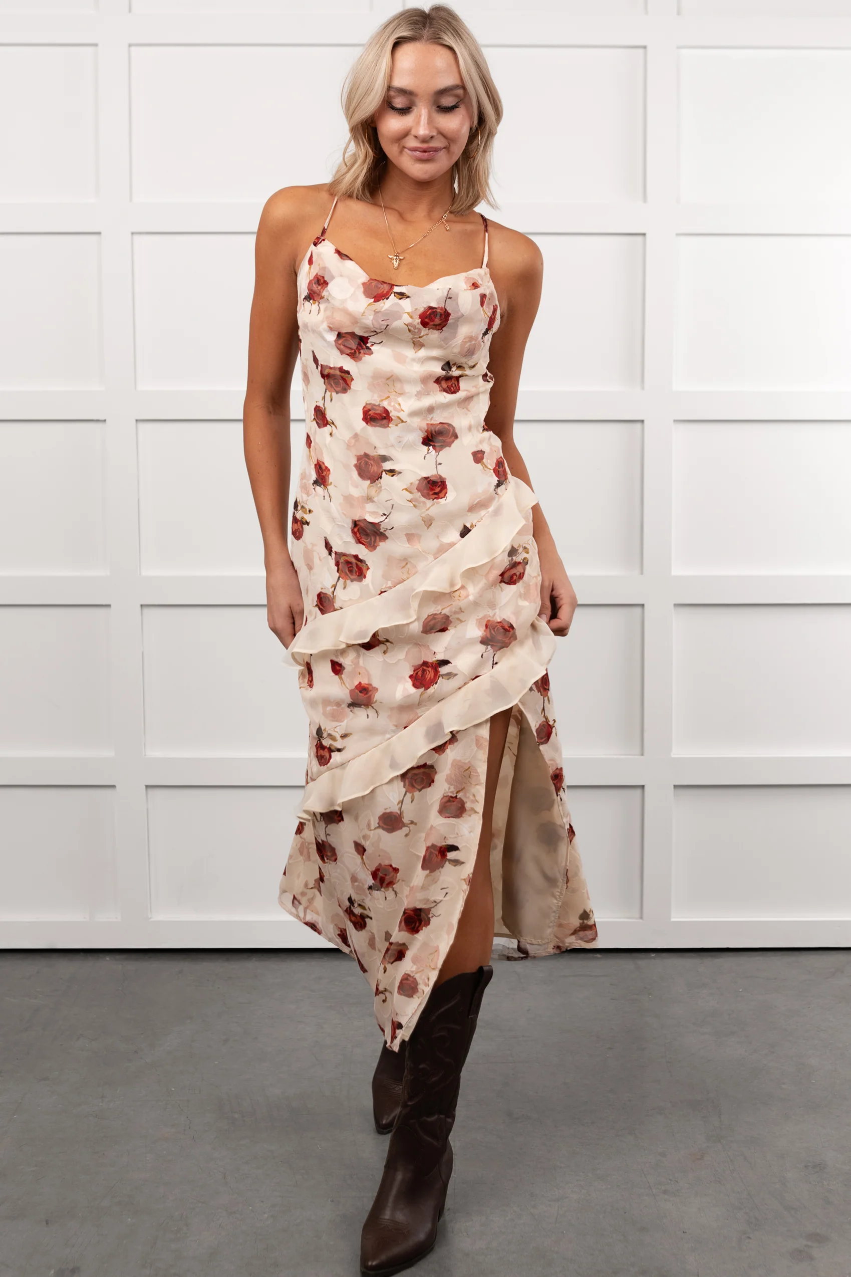 Inner Goddess Sleeveless Floral Midi Dress (Cream) - Image 3