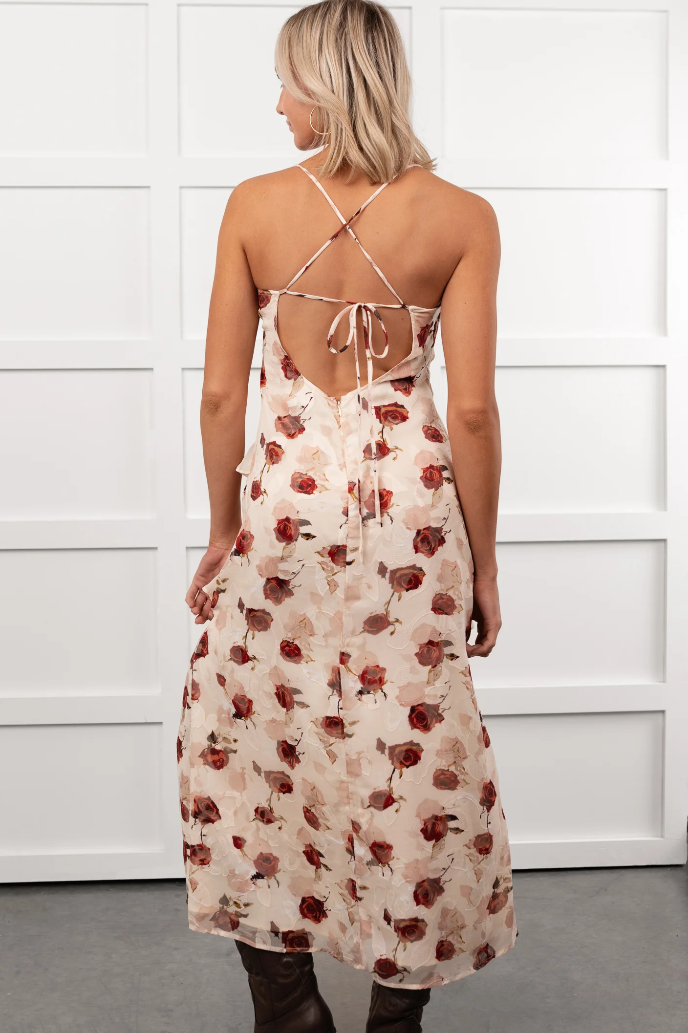 Inner Goddess Sleeveless Floral Midi Dress (Cream) - Image 4