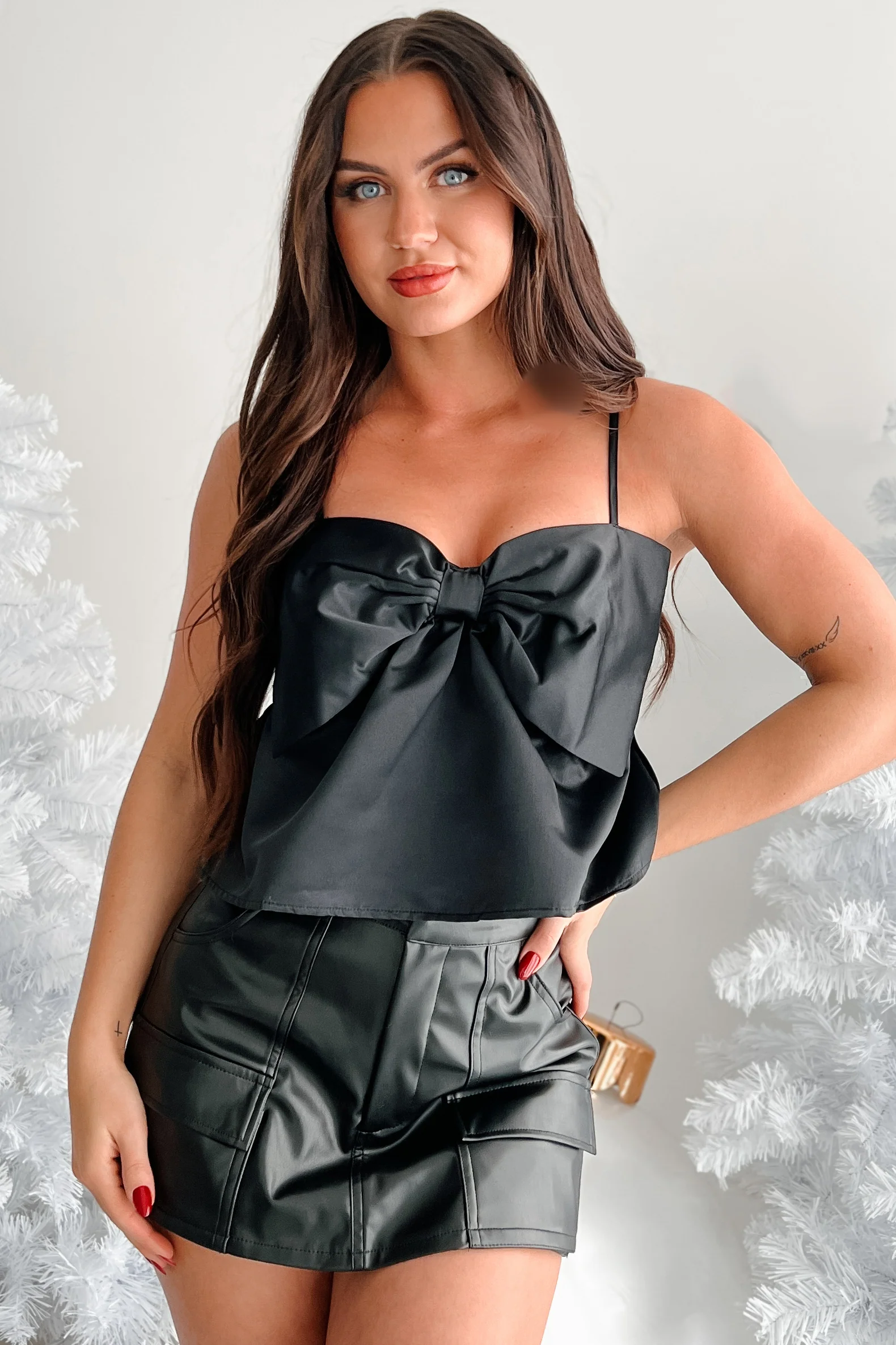 Innocent And Sweet Bow Detail Tank Top (Black) - Image 8