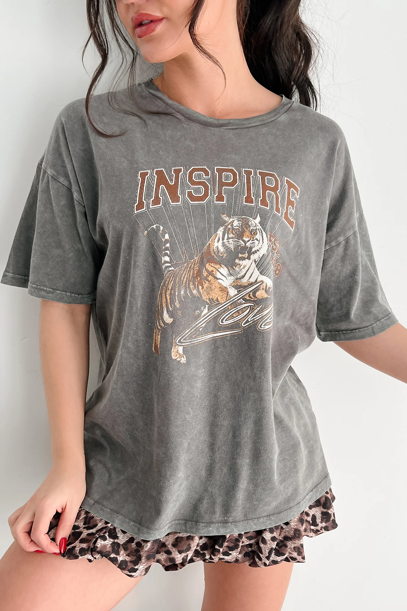 "Inspire Love" Tiger Graphic T-Shirt (Iron) - Image 2