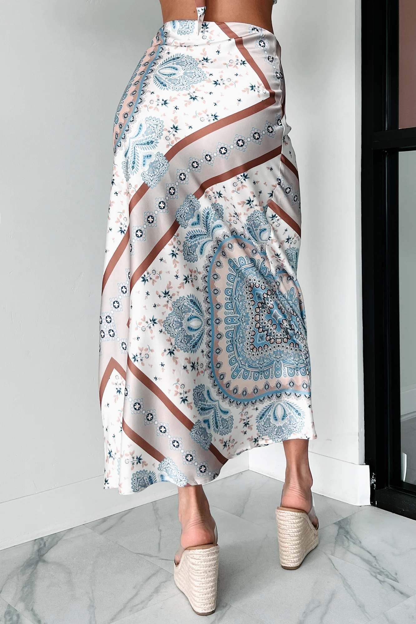 Instantly Adored Printed Satin Maxi Skirt (Sand Multi) - Image 6