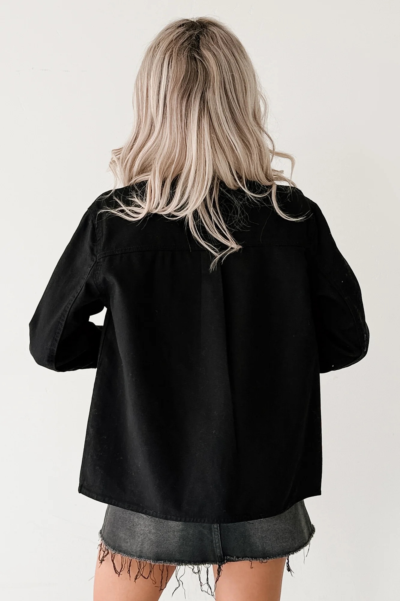 Into The Unknown Denim Contrast Corduroy Collar Jacket (Black) - Image 5