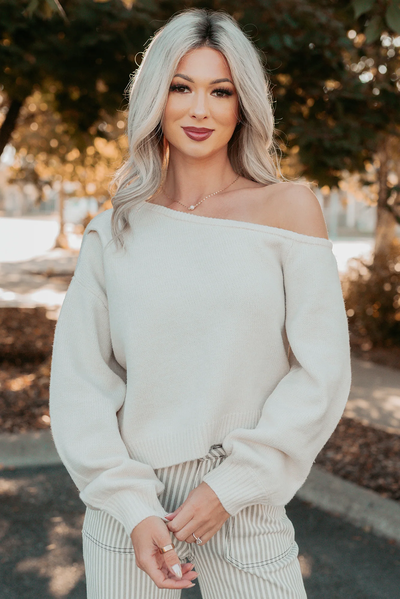 Into Your Arms One-Shoulder Knit Sweater (Cream) - Image 3