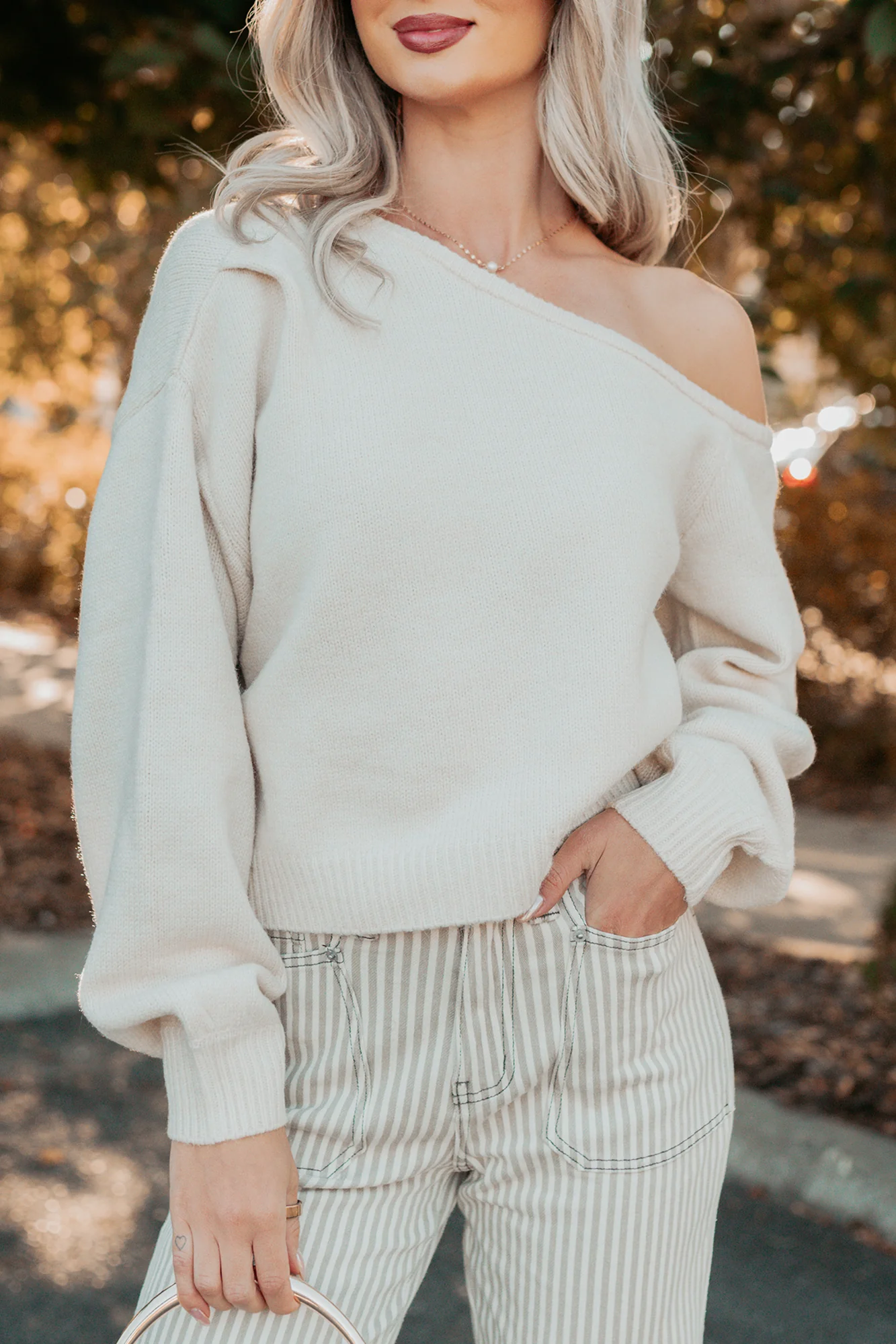 Into Your Arms One-Shoulder Knit Sweater (Cream) - Image 4