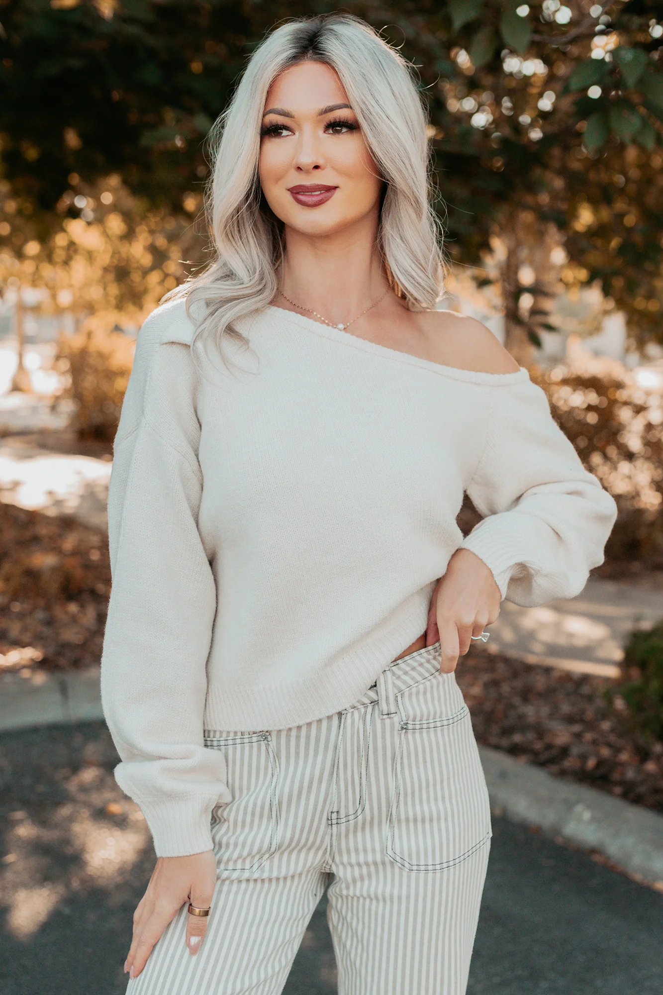 Into Your Arms One-Shoulder Knit Sweater (Cream) - Image 6