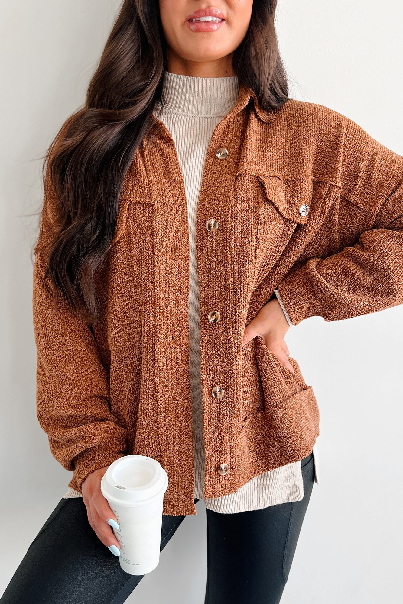 Iona Knit Shacket (Brown) - Image 3