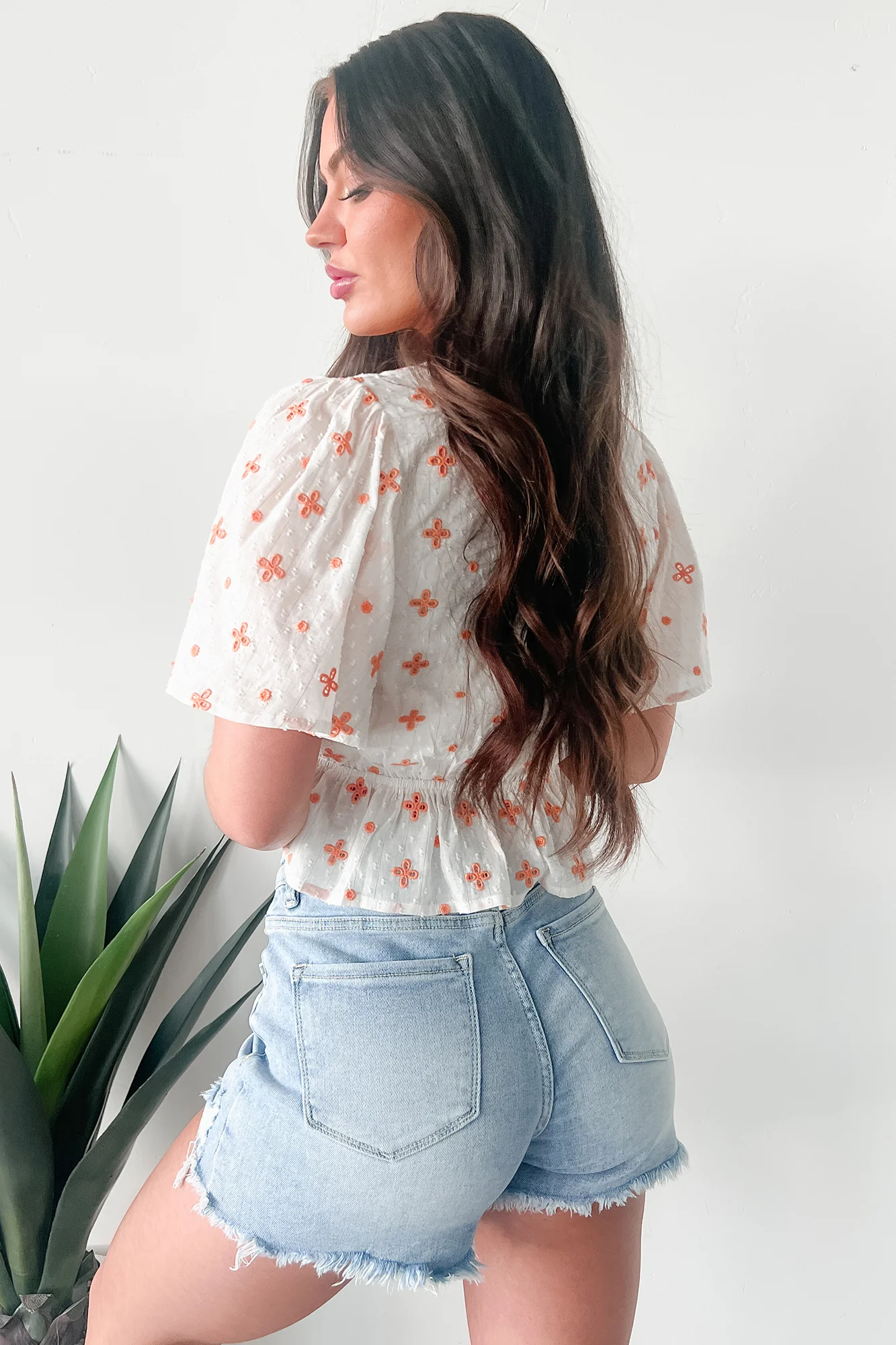 Irresistible Feelings Flutter Sleeve V-Neck Top (White/Coral) - Image 8