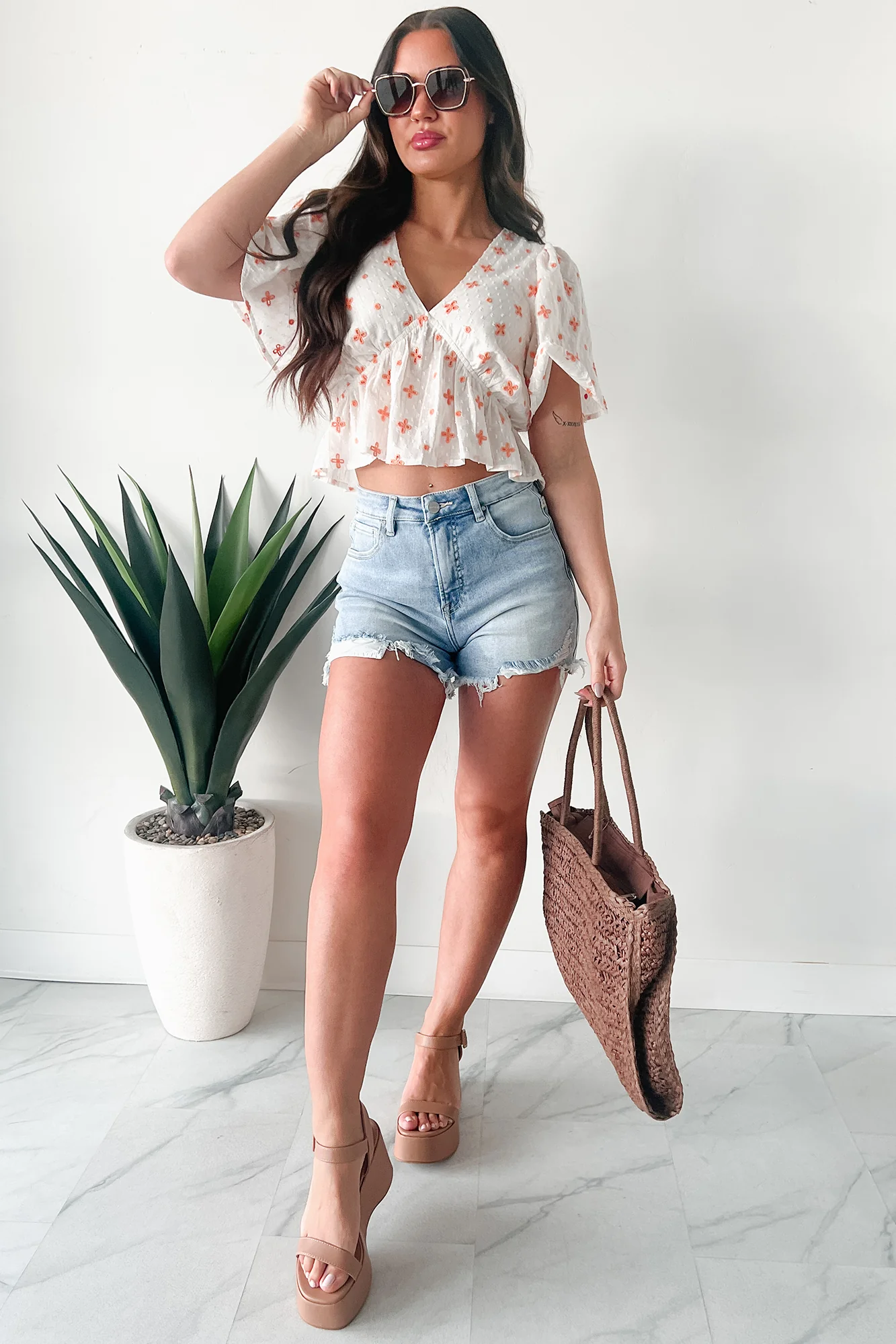 Irresistible Feelings Flutter Sleeve V-Neck Top (White/Coral) - Image 9