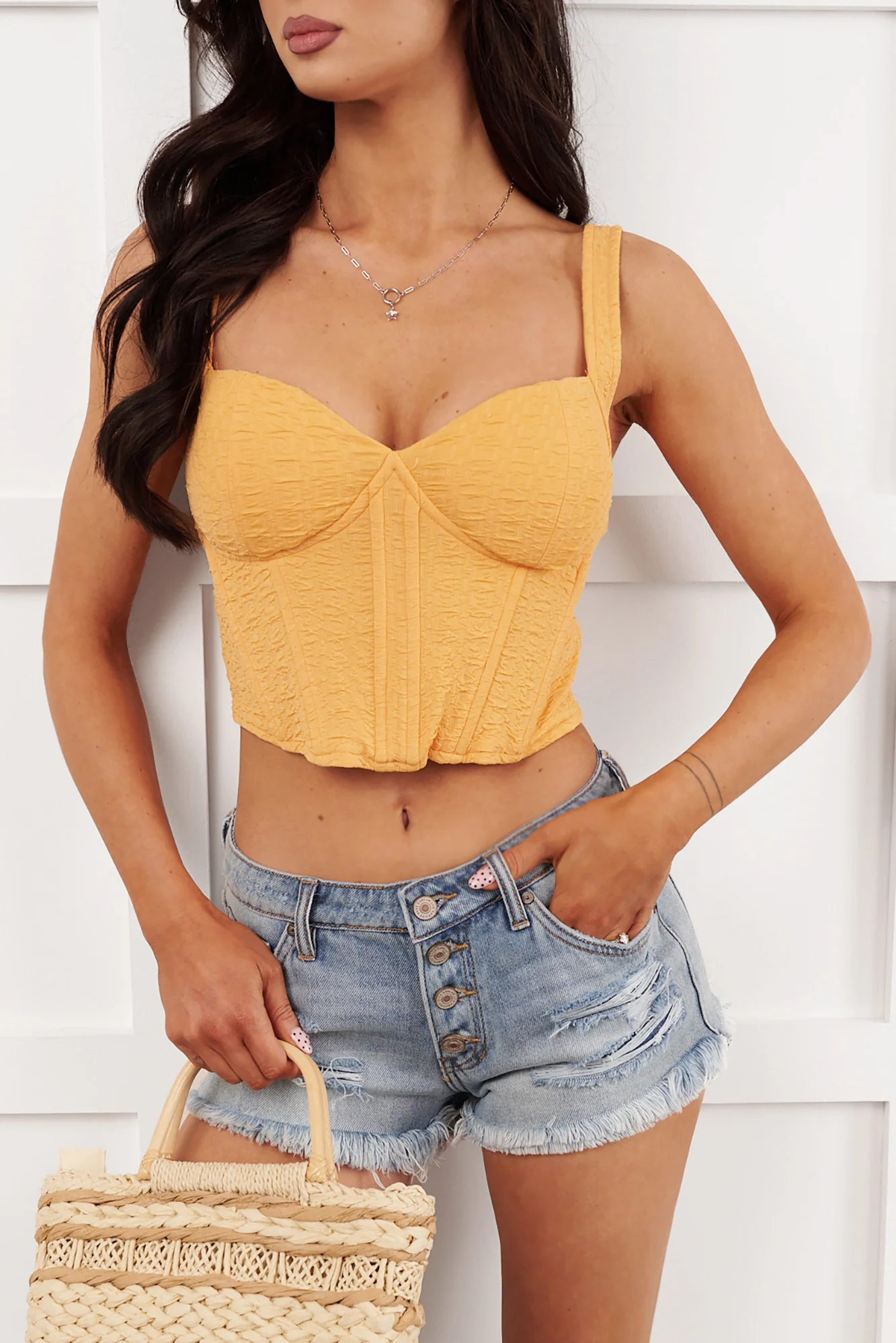 Irresistibly Me Textured Corset Top (Marigold) - Image 4