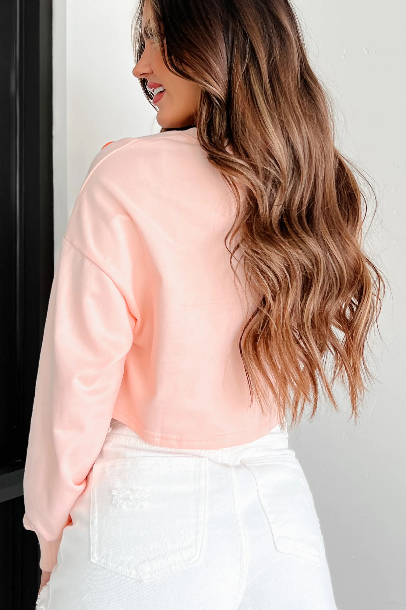 Irresistibly Sweet Floral Crop Sweatshirt Top (Light Blush) - Image 3