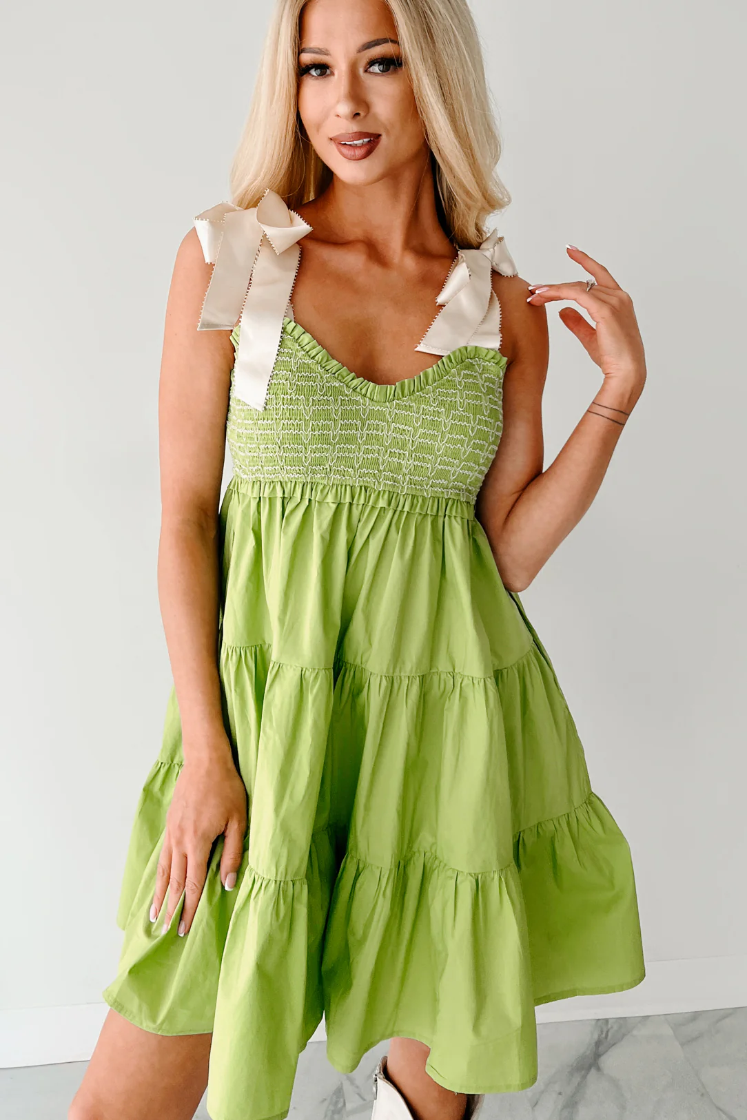 Is This Fate Tiered Ribbon Strap Mini Dress (Lime Green) - Image 7