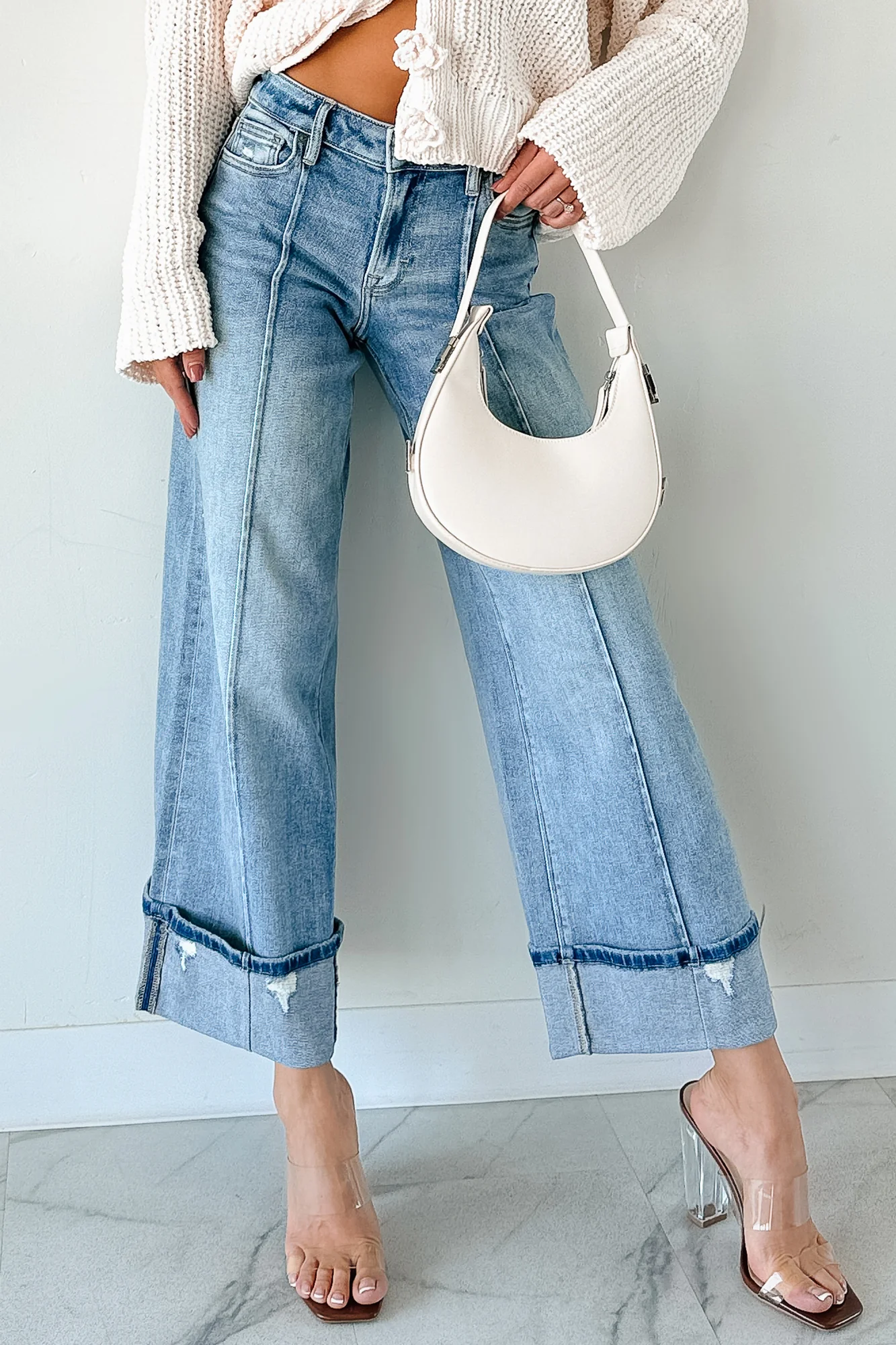Isla Mid Rise Cuffed Wide Leg Hidden Jeans (Medium) - Image 2