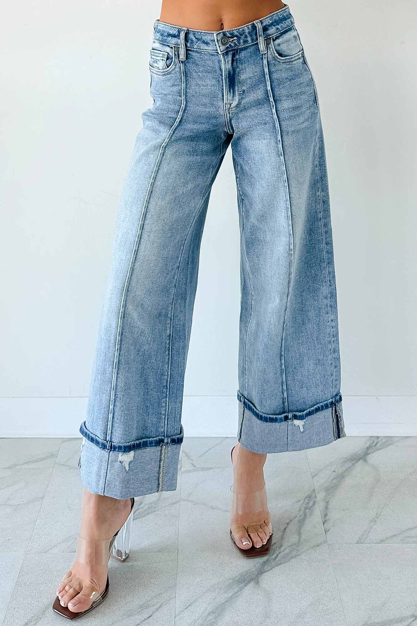 Isla Mid Rise Cuffed Wide Leg Hidden Jeans (Medium) - Image 6