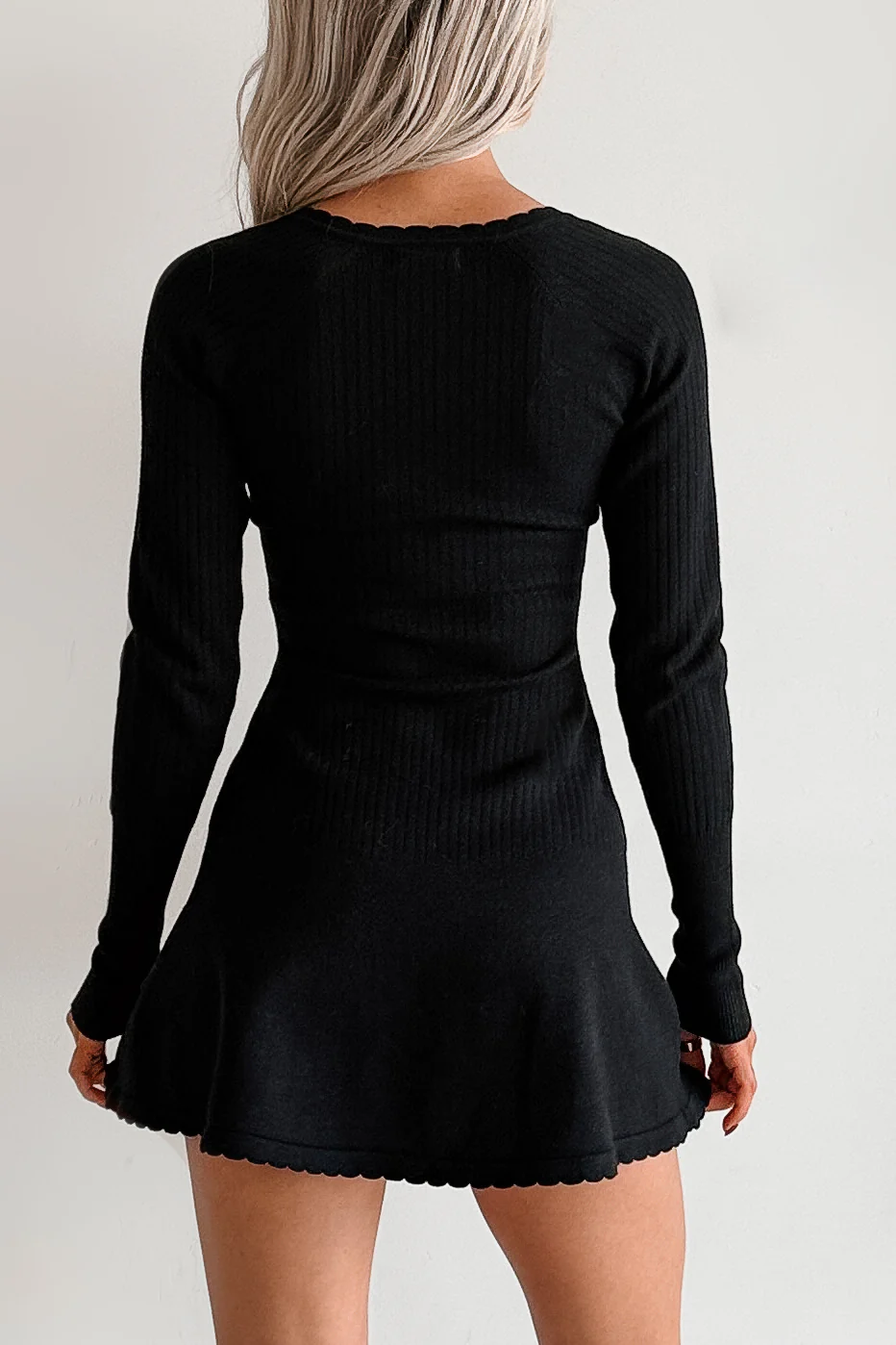 It Takes Two Long Sleeve Ribbed Mini Dress (Black) - Image 4