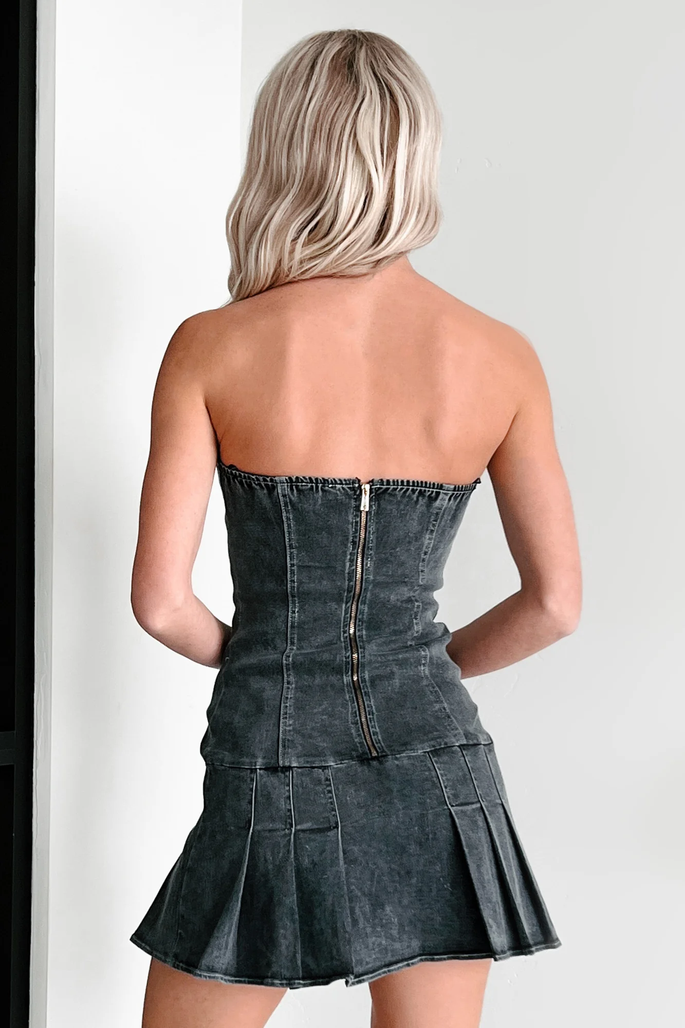 It's Your Loss Pleated Lace-Up Mini Dress (Black) - Image 4