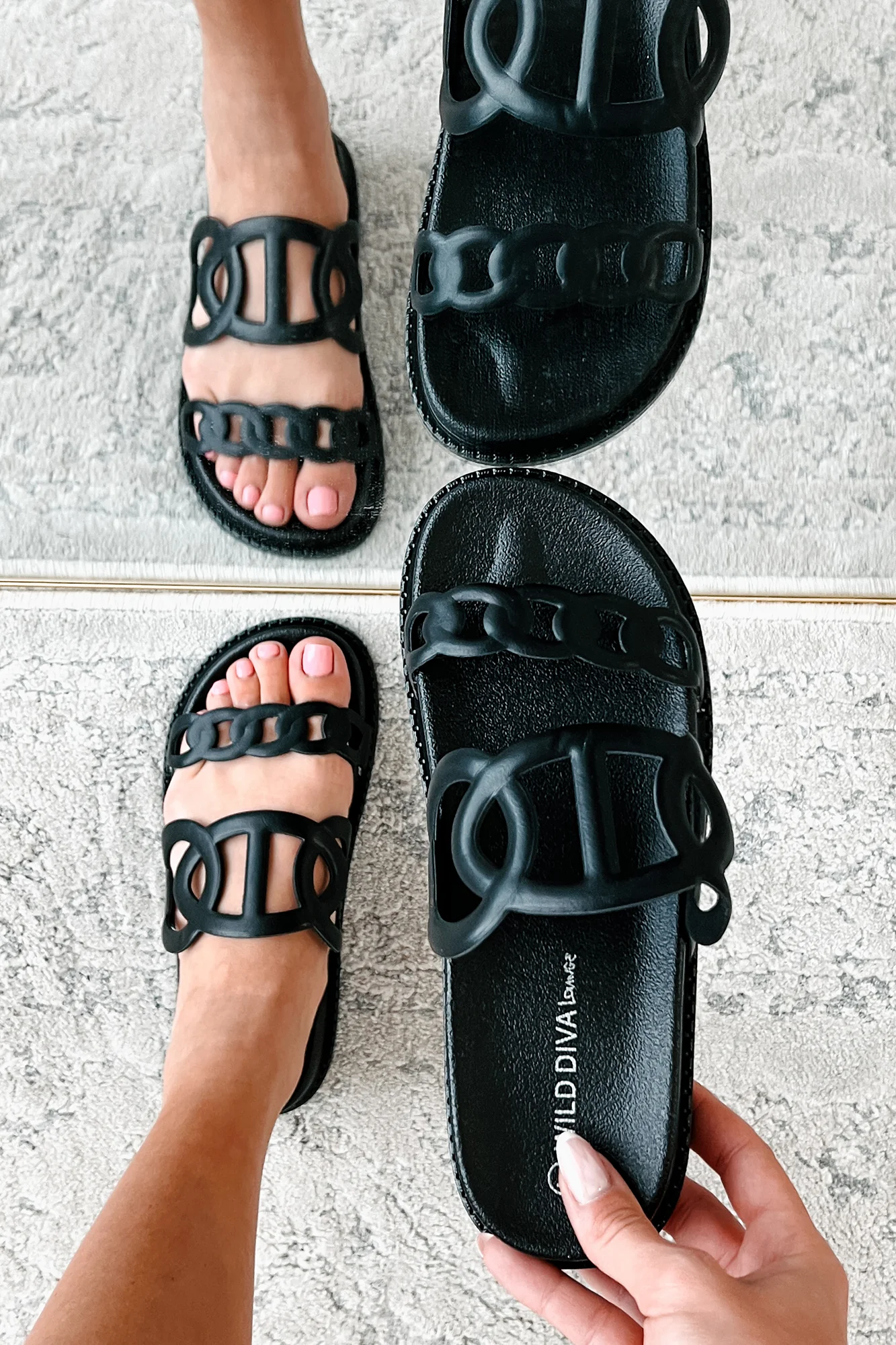 I've Been Everywhere Chain Motif Sandals (Black) - Image 3