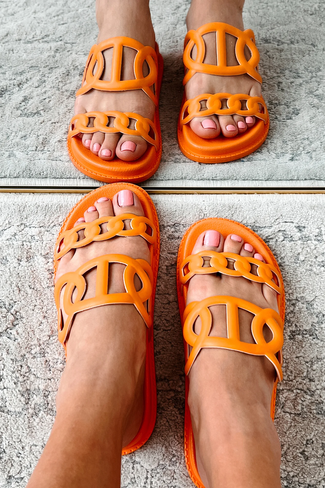 I've Been Everywhere Chain Motif Sandals (Orange) - Image 2