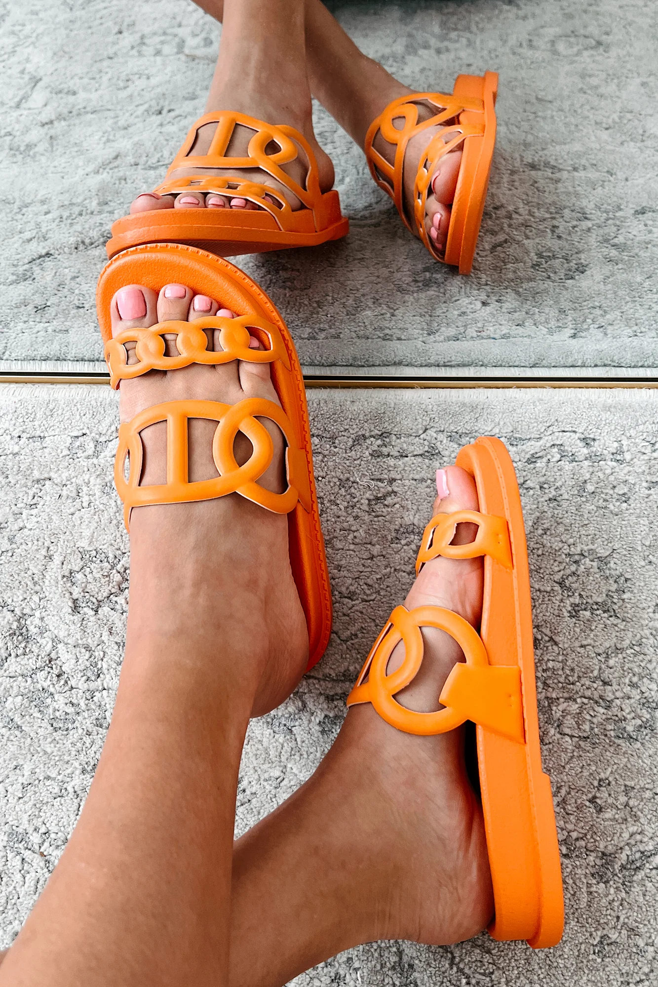 I've Been Everywhere Chain Motif Sandals (Orange) - Image 3