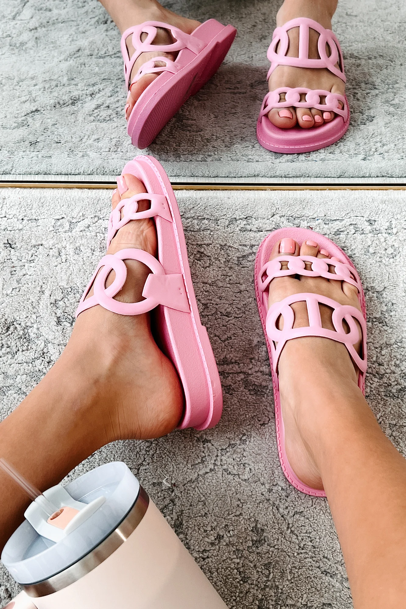 I've Been Everywhere Chain Motif Sandals (Pink) - Image 6