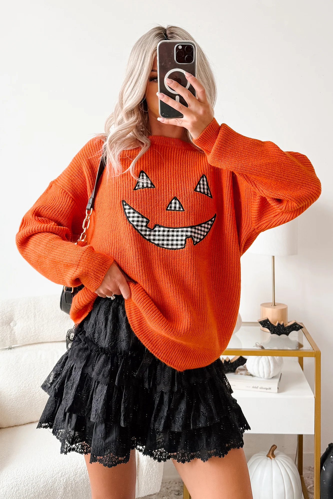 Jack-O-Lantern Embroidered Sweater (Burnt Orange) - Image 10