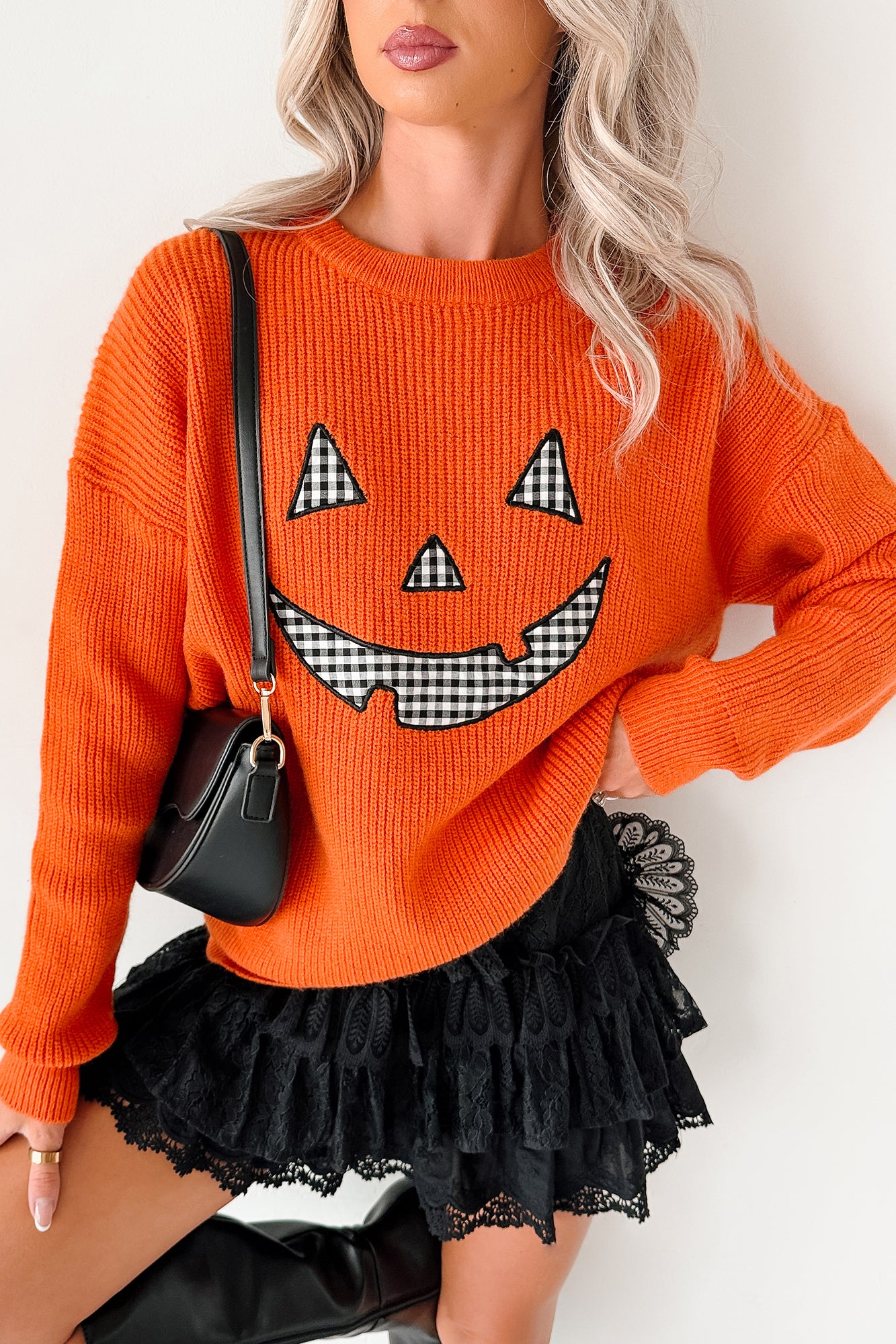 Jack-O-Lantern Embroidered Sweater (Burnt Orange) - Image 2